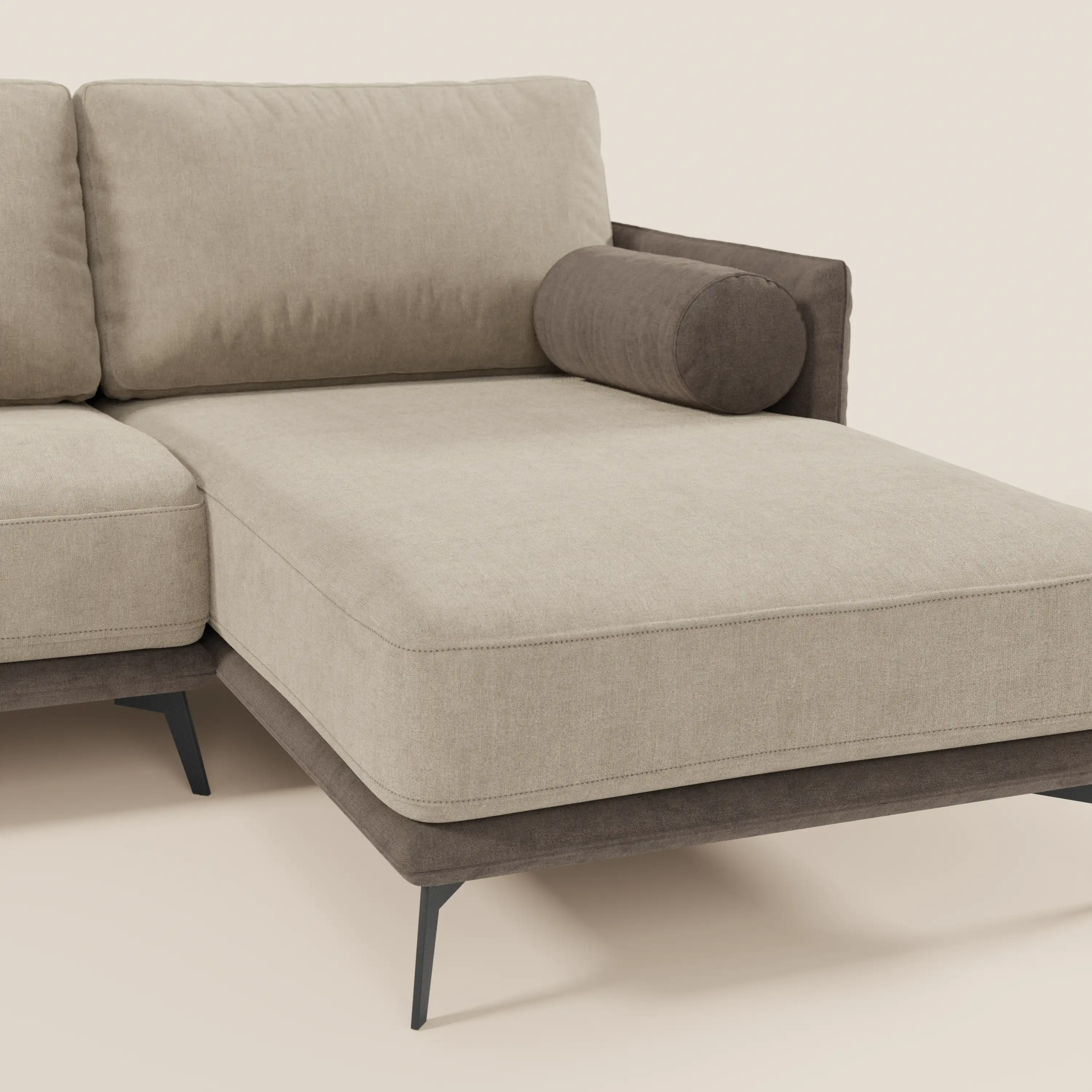Basalto canapé d'angle bicolore avec méridienne et base en métal - dossiers en plumes et tissu détachable T31 - Image 17