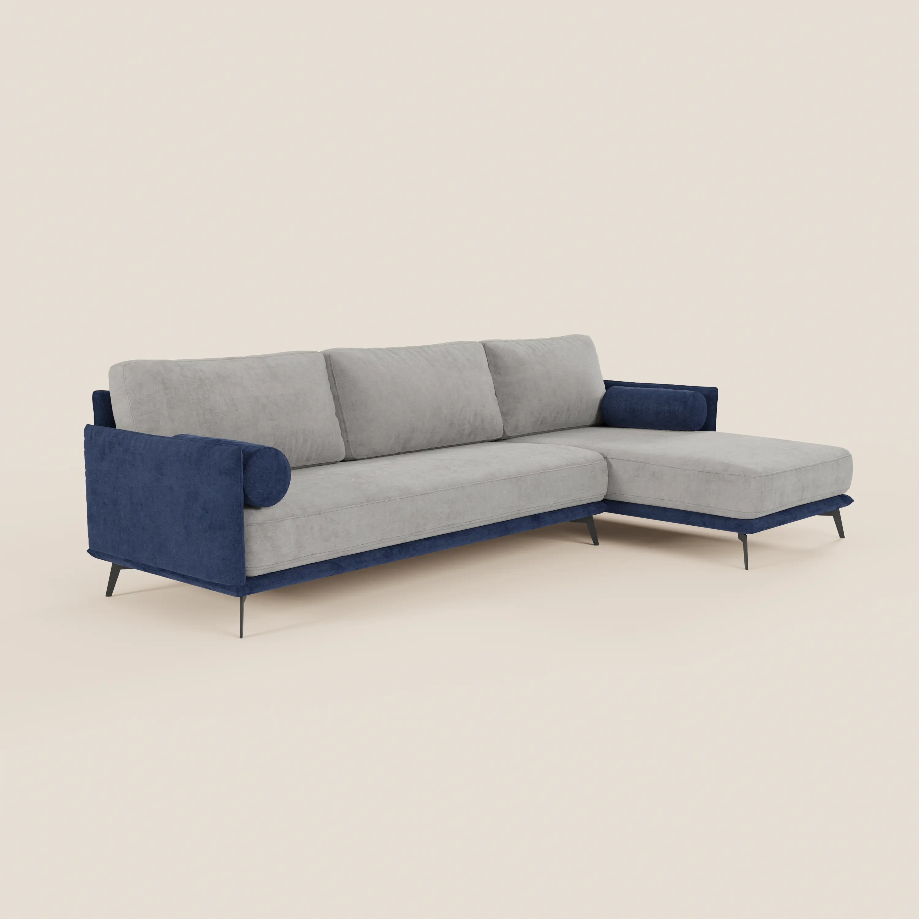 Basalto canapé d'angle bicolore avec méridienne et base en métal - dossiers en plumes et tissu détachable T31 - Image 27