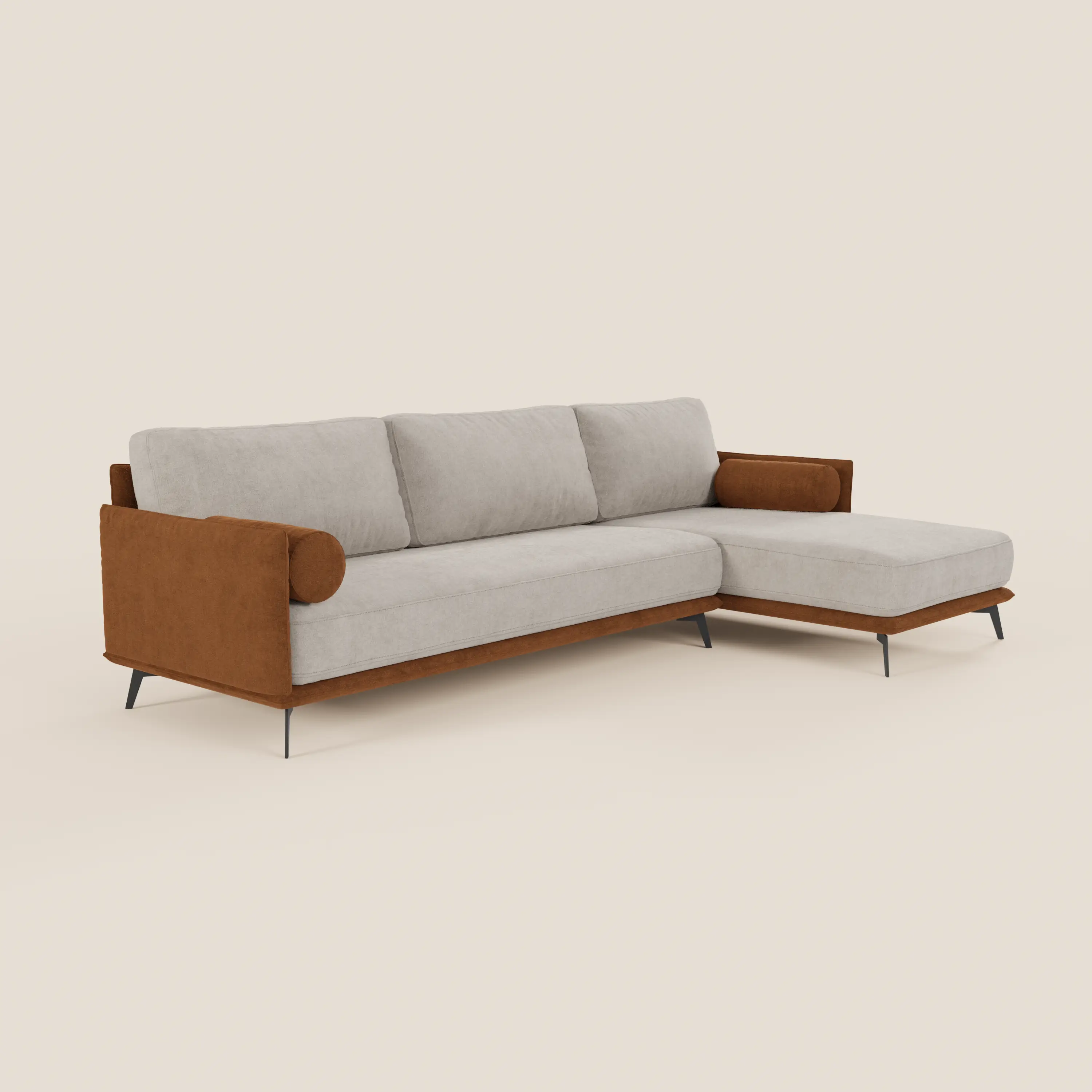 Basalto canapé d'angle bicolore avec méridienne et base en métal - dossiers en plumes et tissu détachable T31 - Image 3