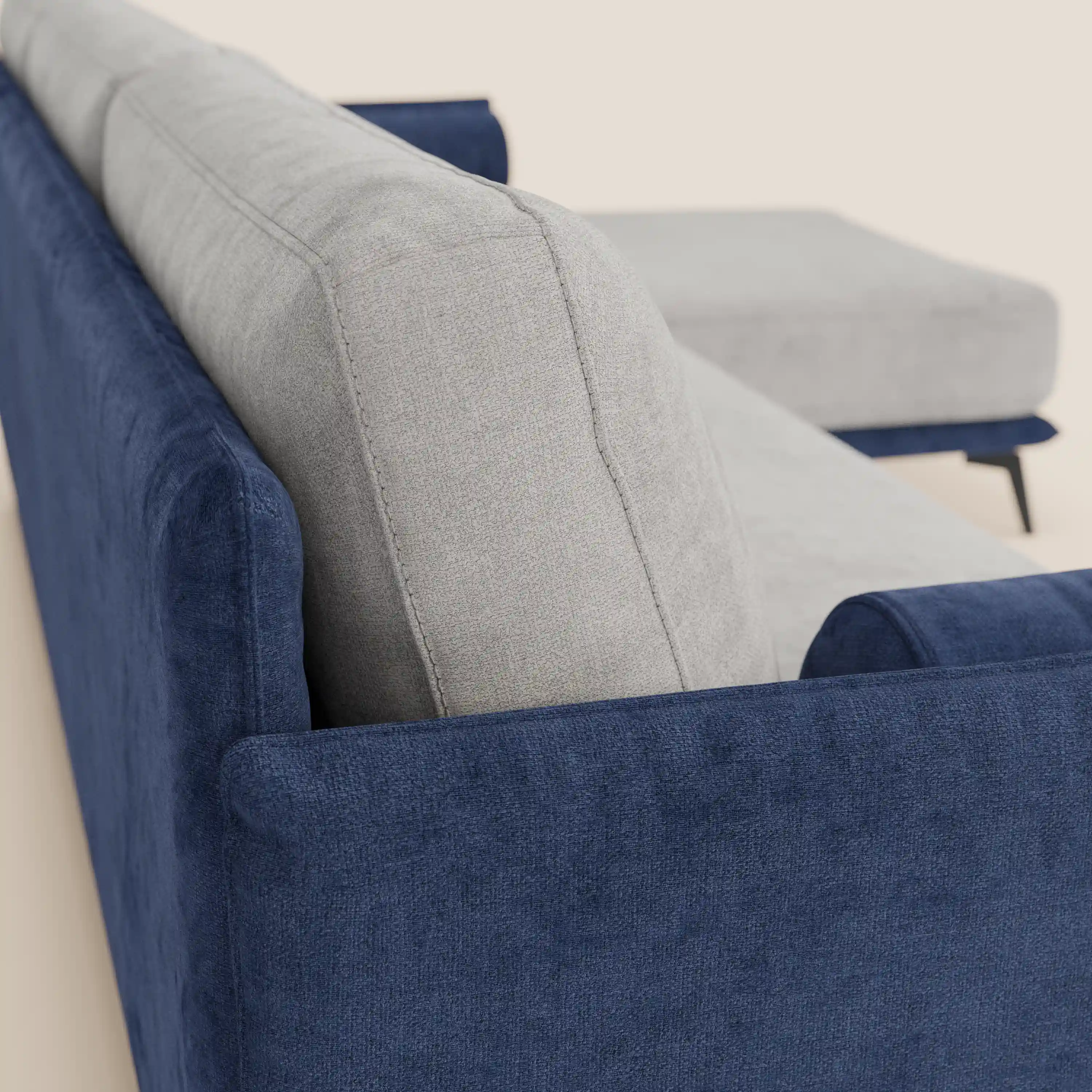 Basalto canapé d'angle bicolore avec méridienne et base en métal - dossiers en plumes et tissu détachable T31 - Image 31
