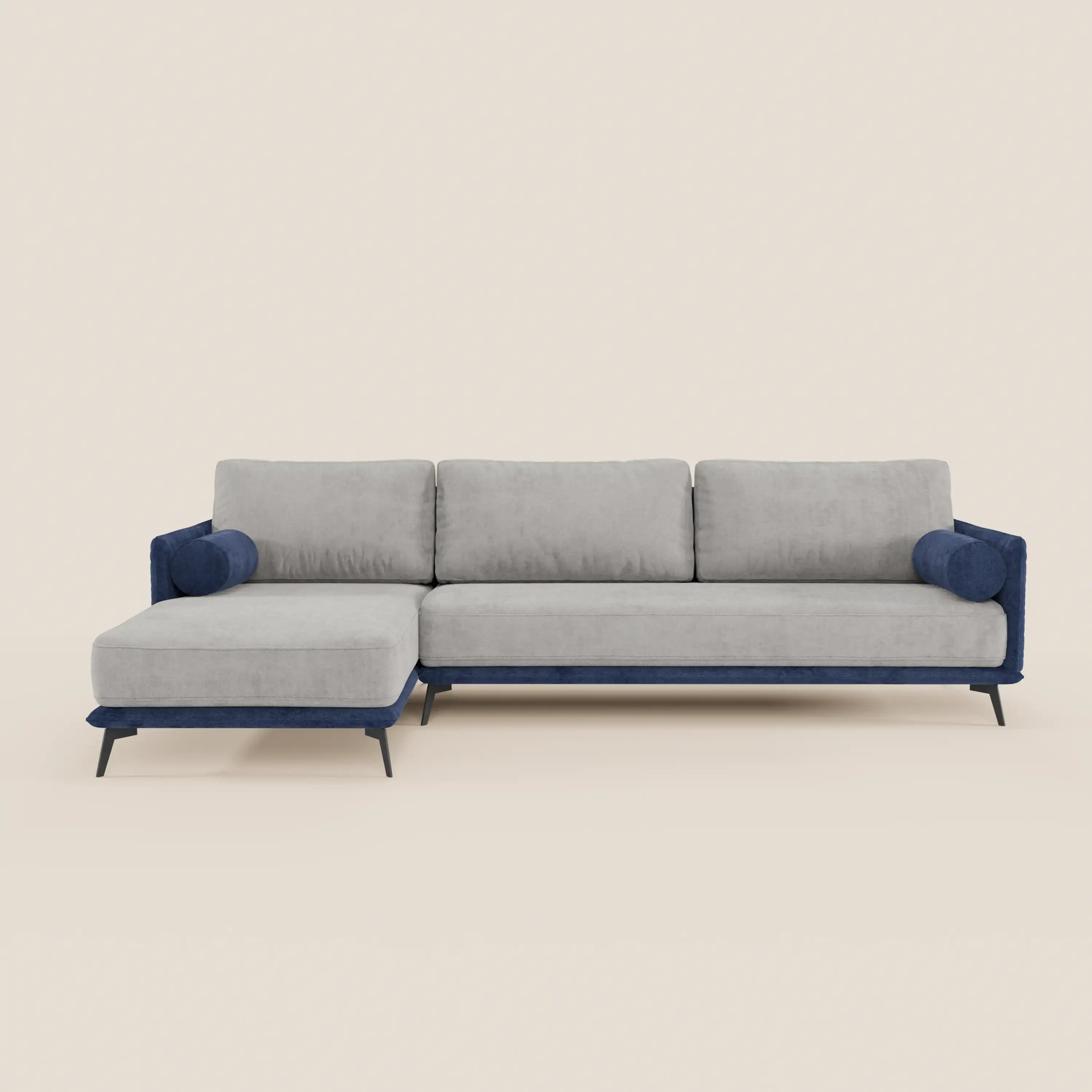 Basalto canapé d'angle bicolore avec méridienne et base en métal - dossiers en plumes et tissu détachable T31 - Image 34