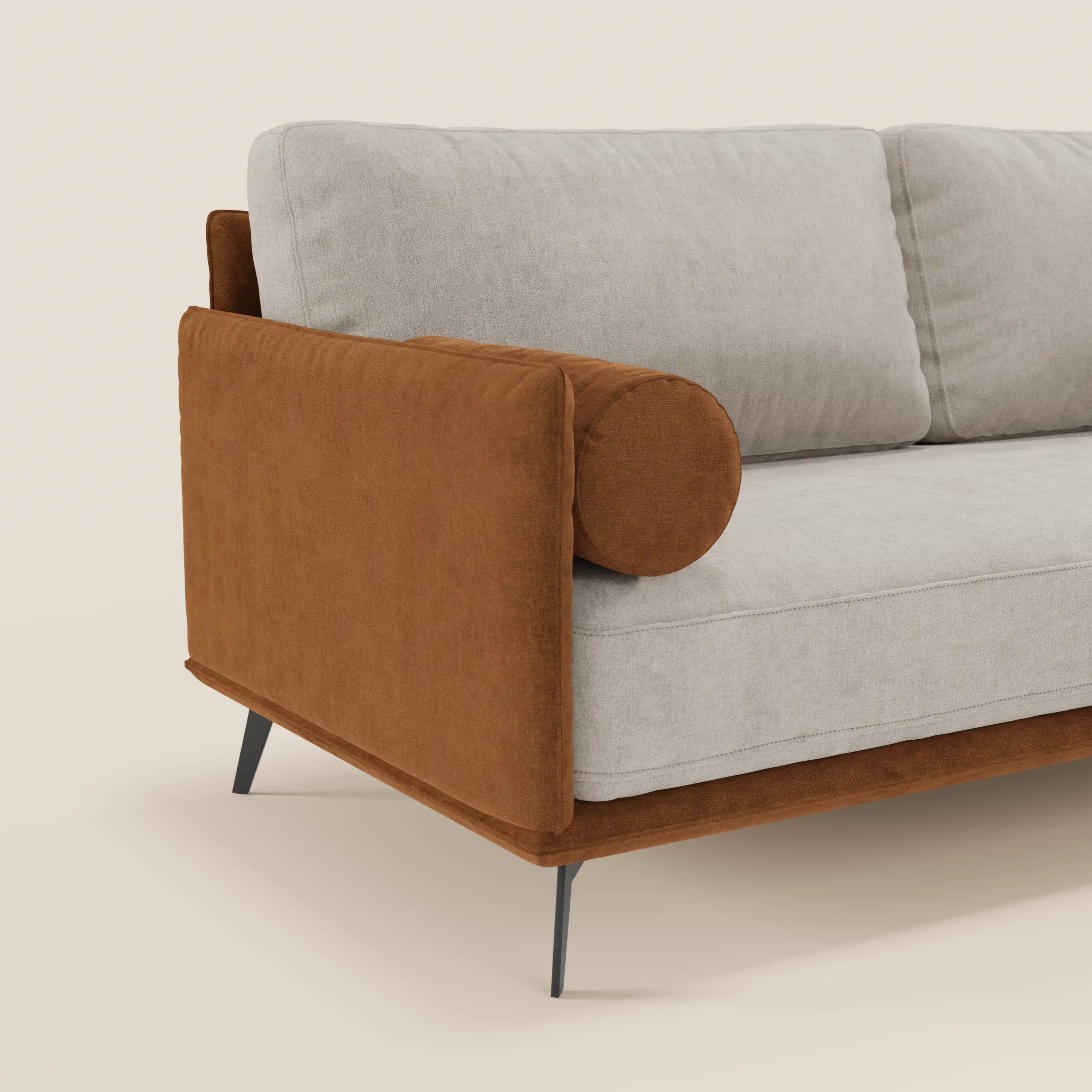 Basalto canapé d'angle bicolore avec méridienne et base en métal - dossiers en plumes et tissu détachable T31 - Image 4