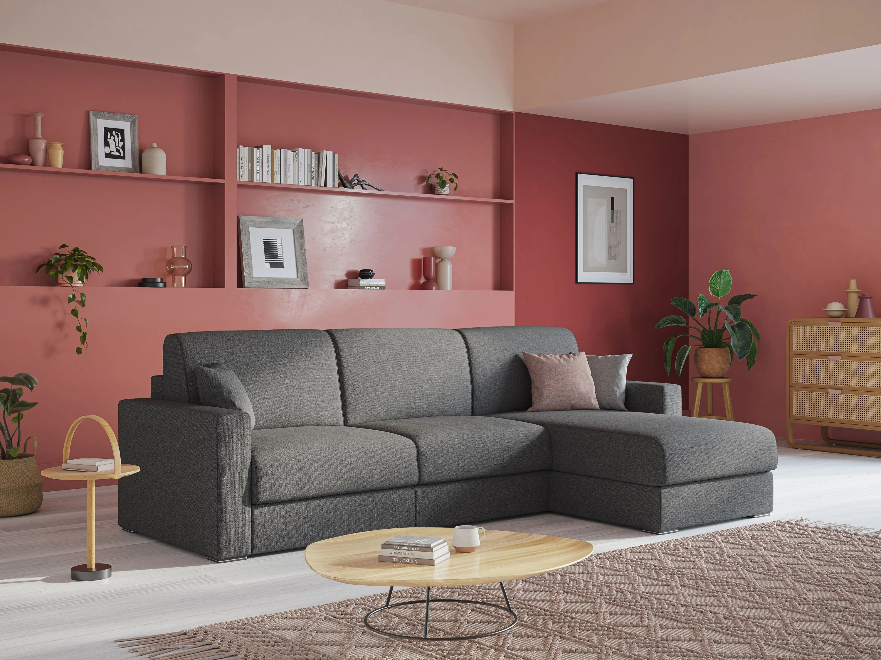 Best Canapé d'angle convertible en tissu détachable QuickClean T08 marron - Image 13
