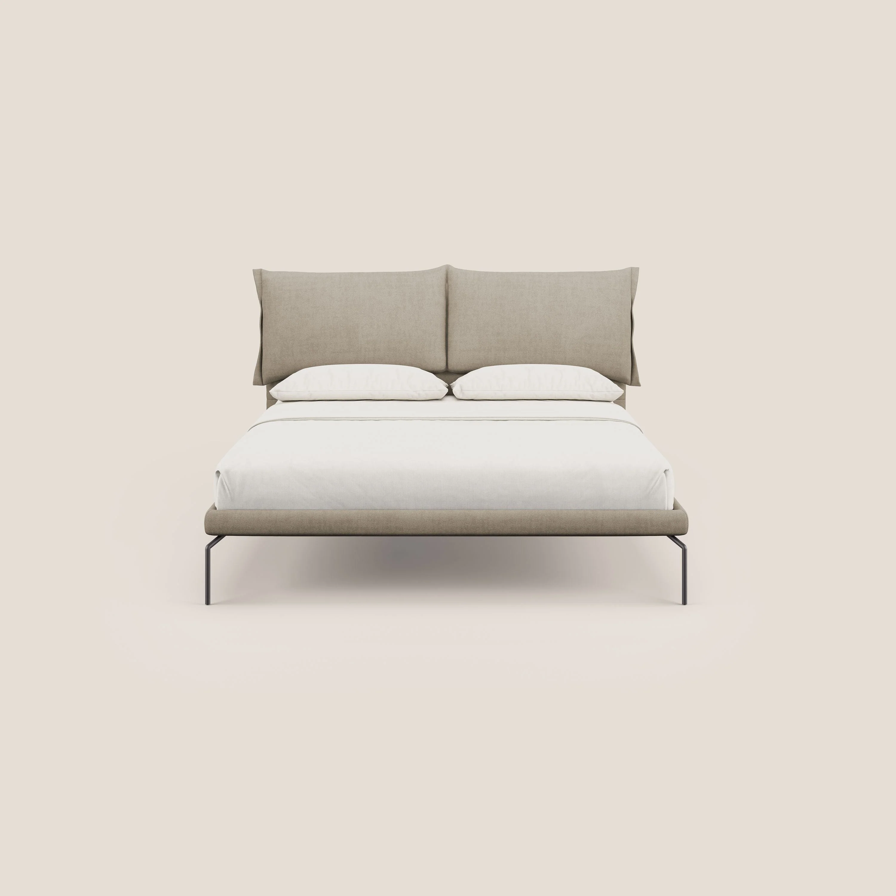 Bice lit rembourré avec coussins et pieds noirs en métal en tissu imperméable T02 beige - Image 2