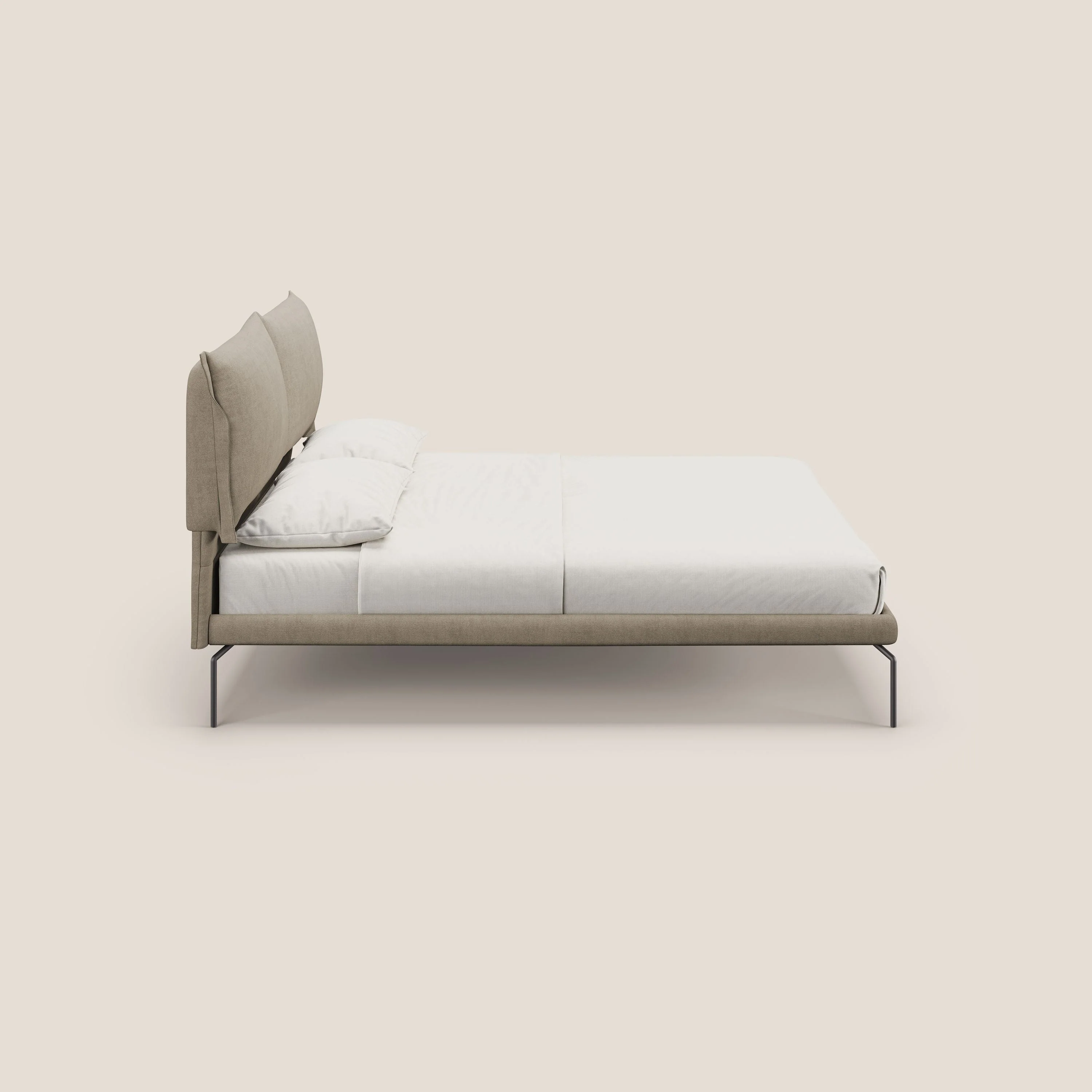 Bice lit rembourré avec coussins et pieds noirs en métal en tissu imperméable T02 beige - Image 3