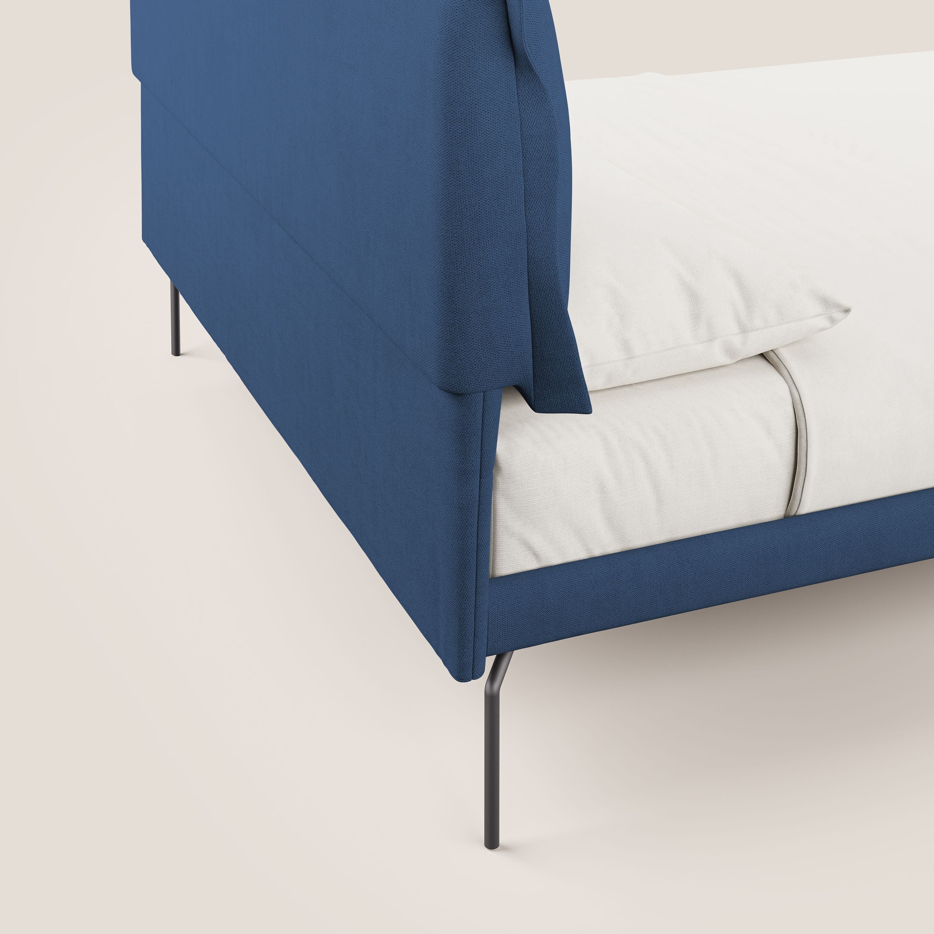 Bice lit rembourré avec coussins et pieds noirs en métal en tissu imperméable T02 bleu - Image 6