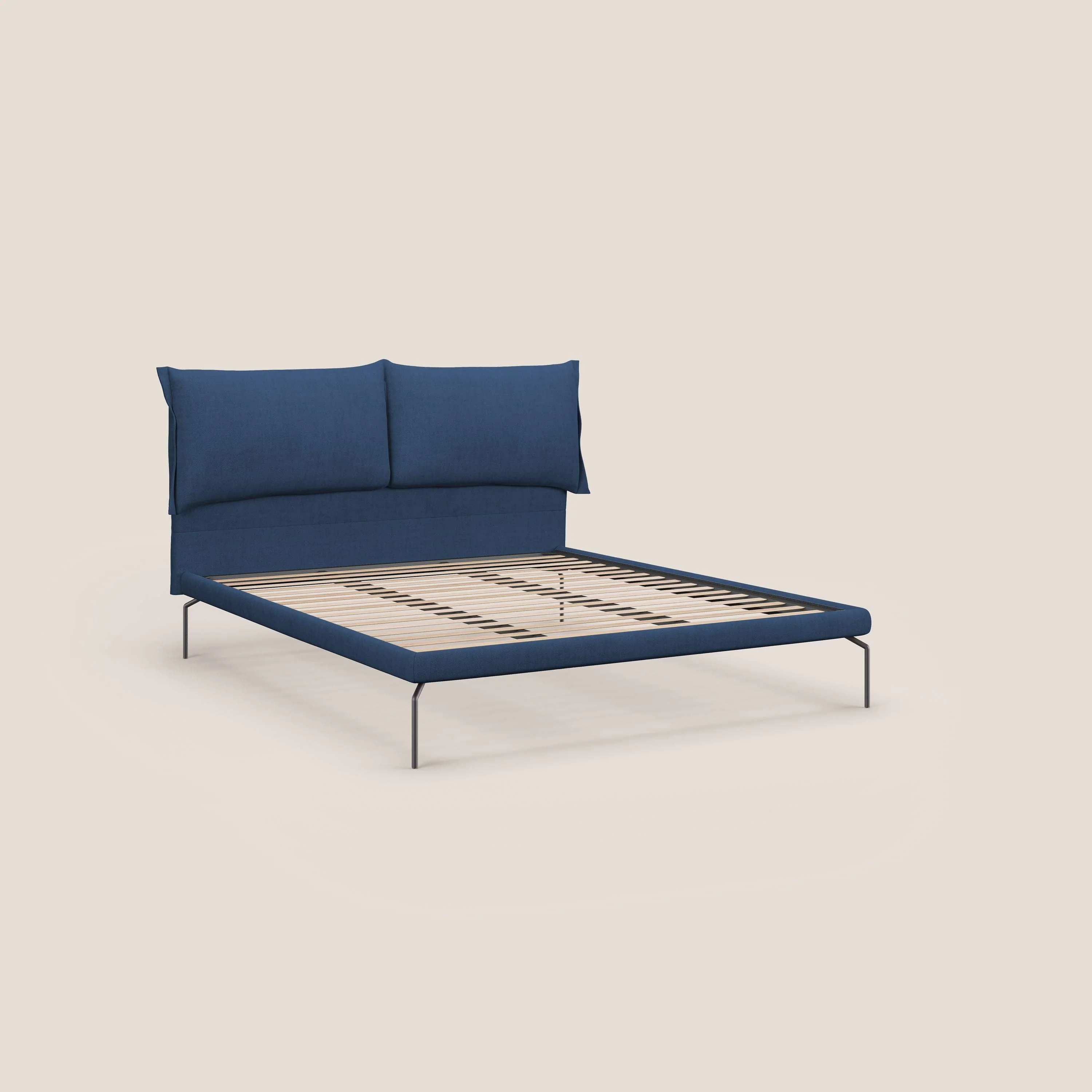 Bice lit rembourré avec coussins et pieds noirs en métal en tissu imperméable T02 bleu - Image 7