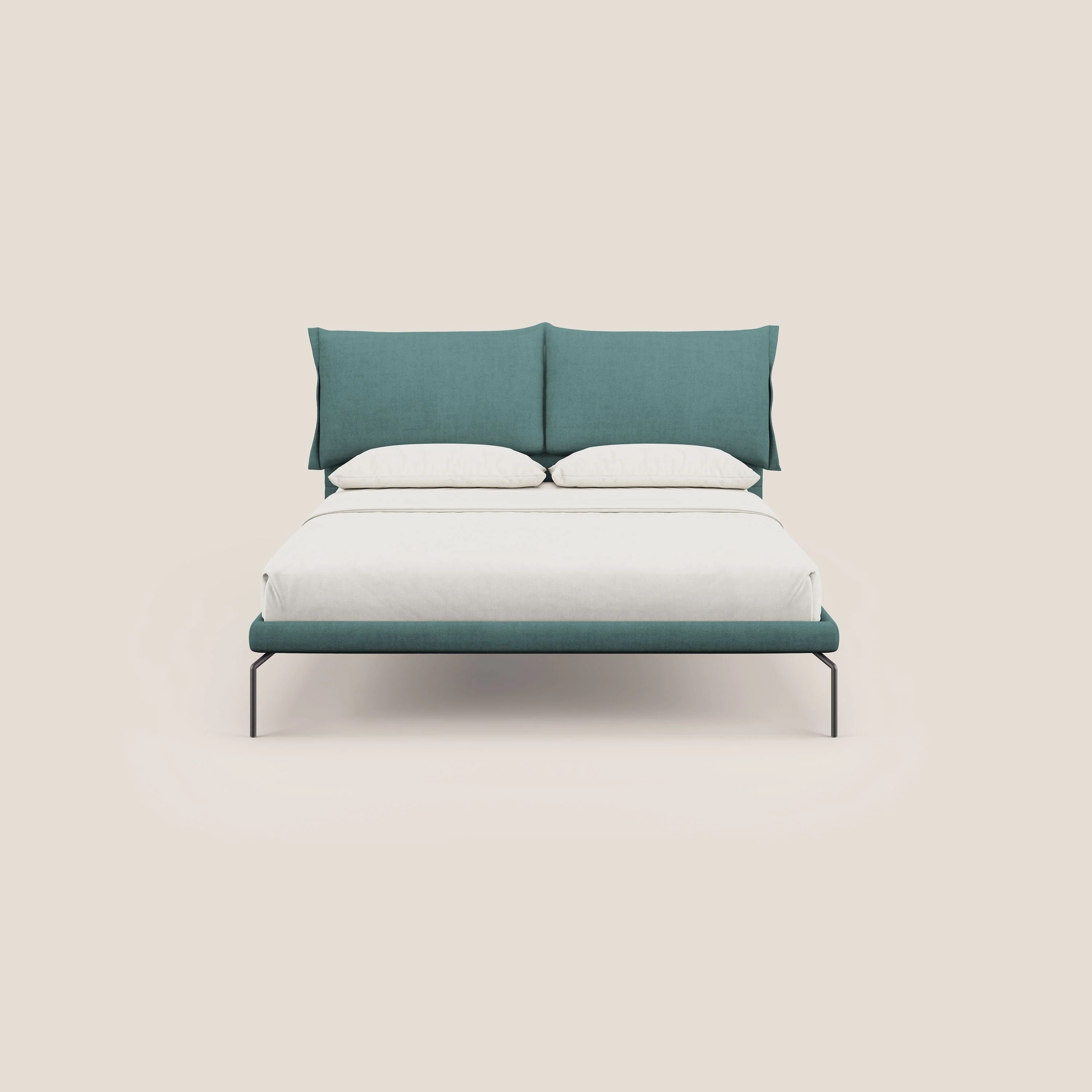 Bice lit rembourré avec coussins et pieds noirs en métal en tissu imperméable T02 bleu canard - Image 2