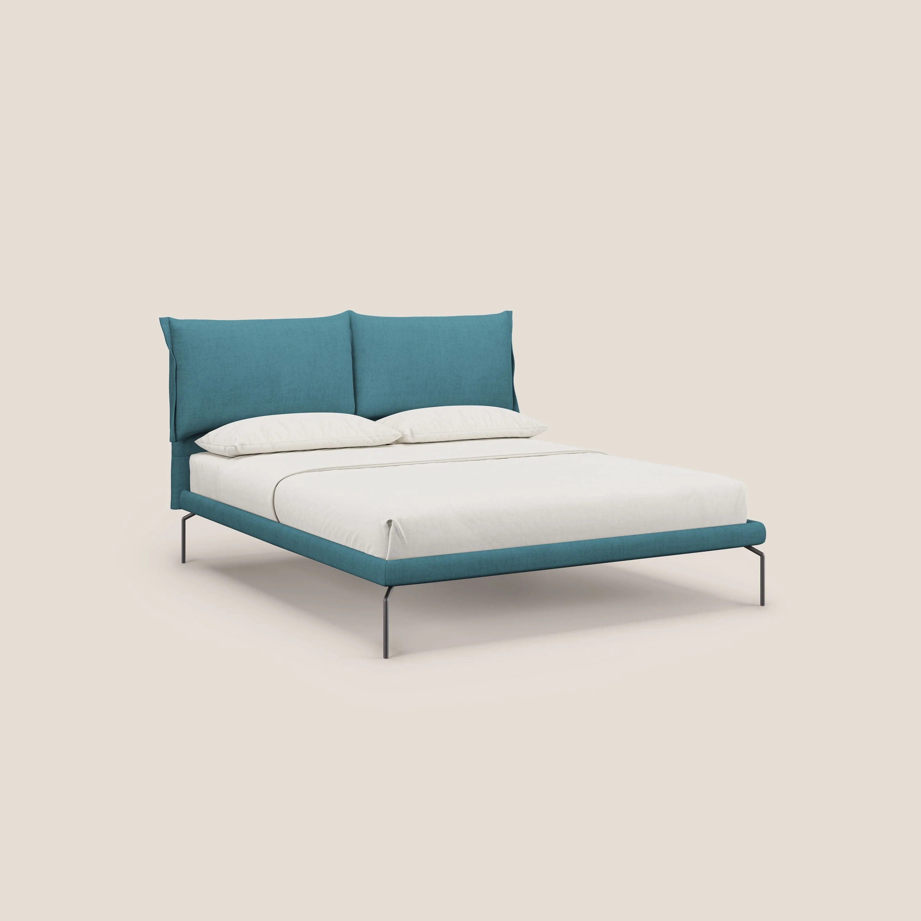 Bice lit rembourré avec coussins et pieds noirs en métal en tissu imperméable T02 bleu clair