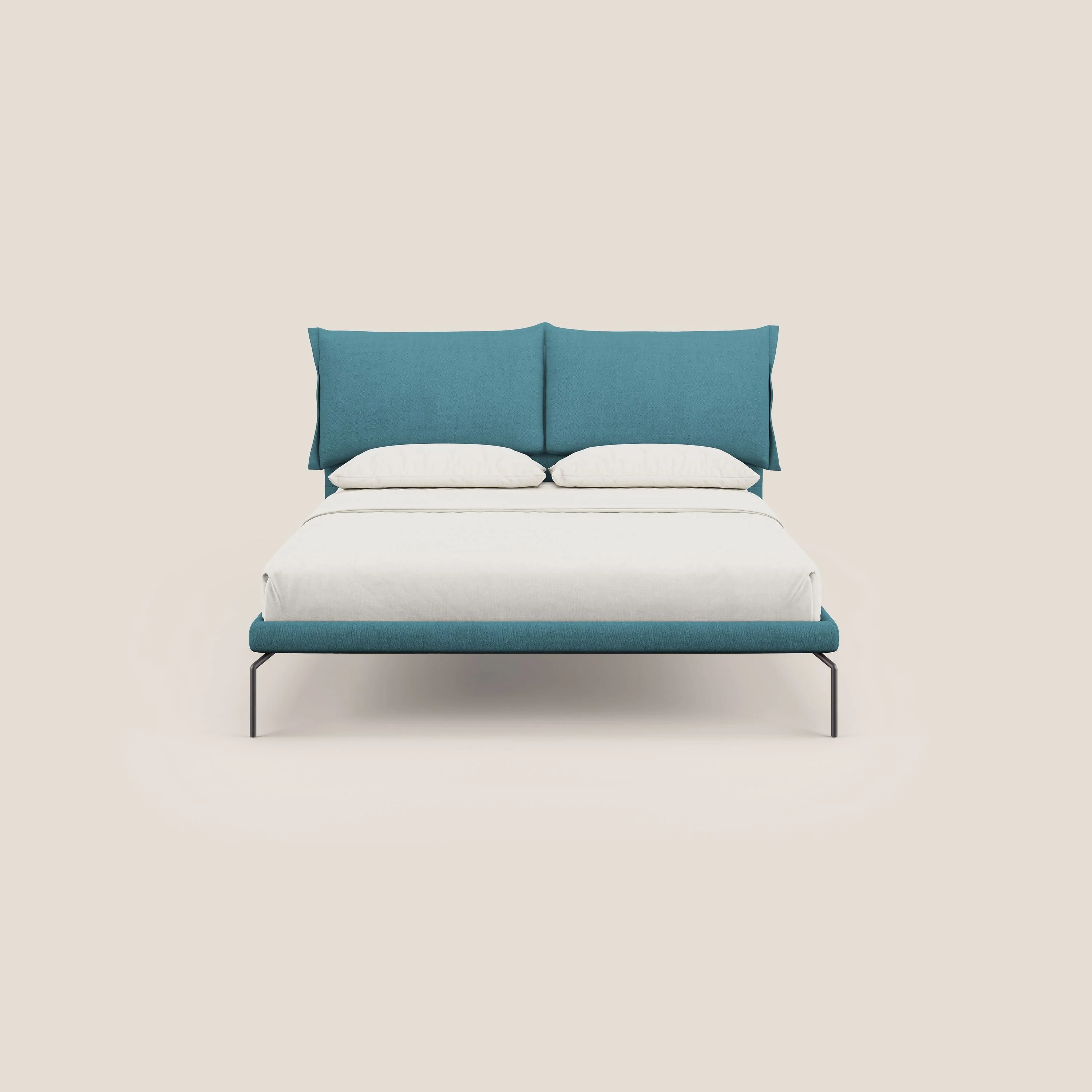 Bice lit rembourré avec coussins et pieds noirs en métal en tissu imperméable T02 bleu clair - Image 2
