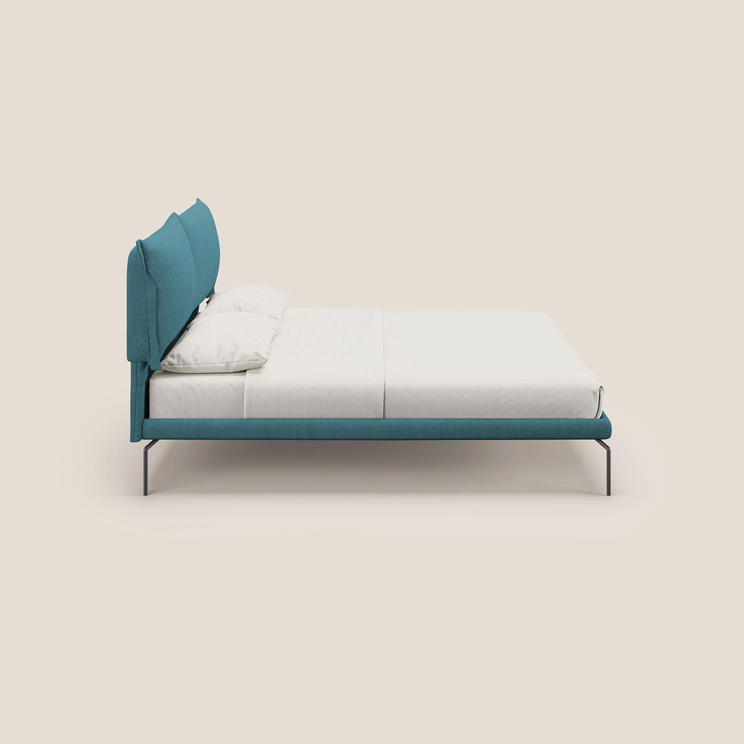 Bice lit rembourré avec coussins et pieds noirs en métal en tissu imperméable T02 bleu clair - Image 3