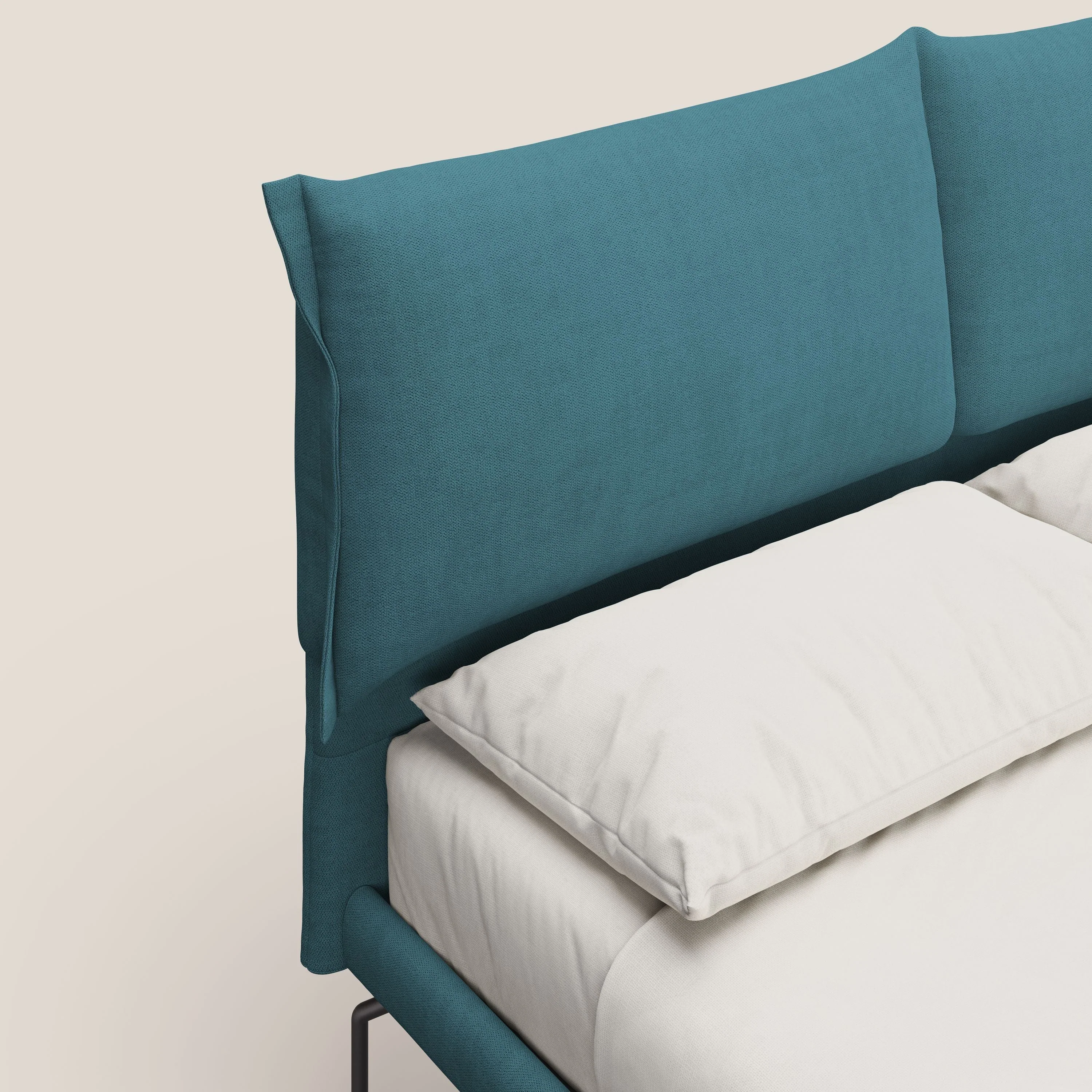 Bice lit rembourré avec coussins et pieds noirs en métal en tissu imperméable T02 bleu clair - Image 5