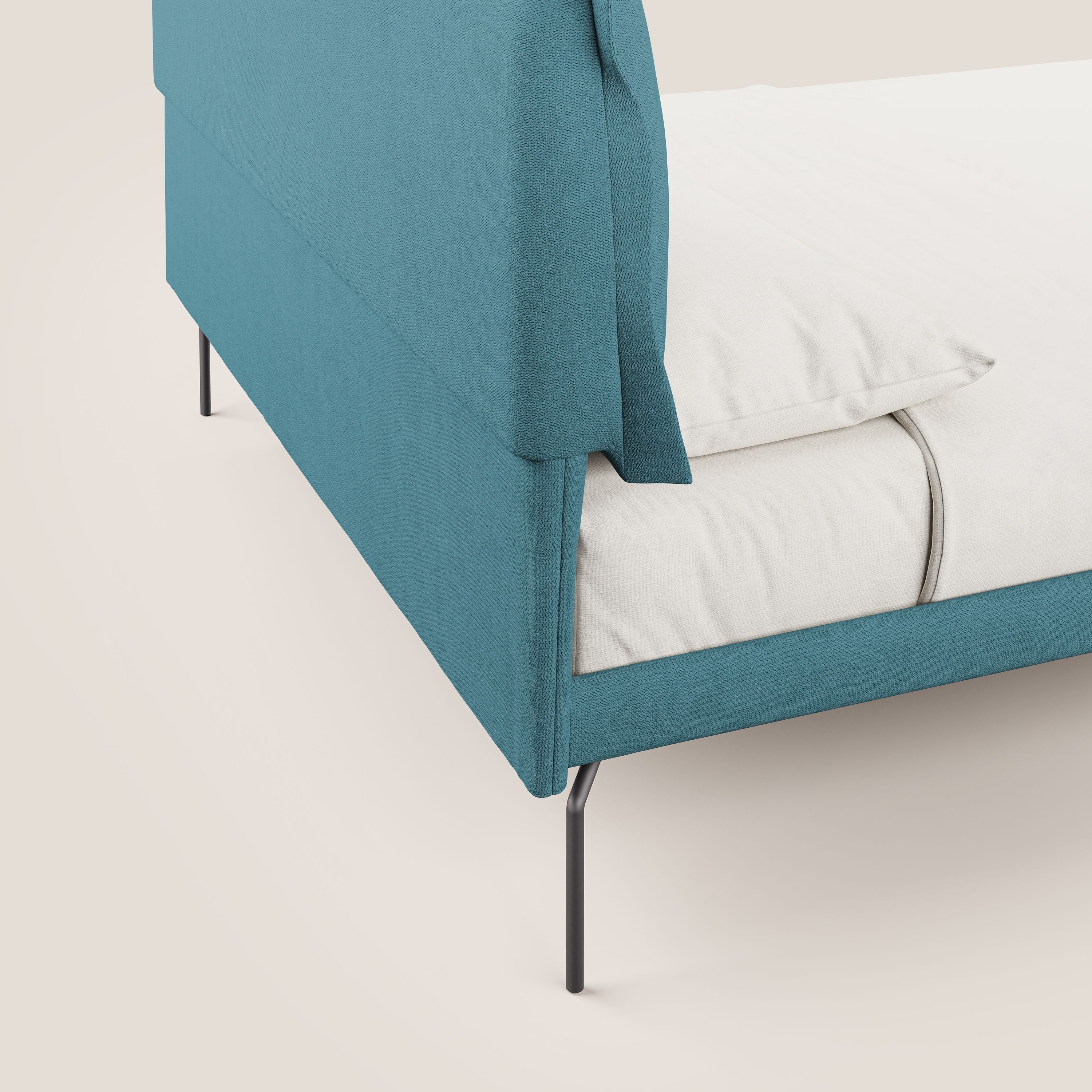 Bice lit rembourré avec coussins et pieds noirs en métal en tissu imperméable T02 bleu clair - Image 6