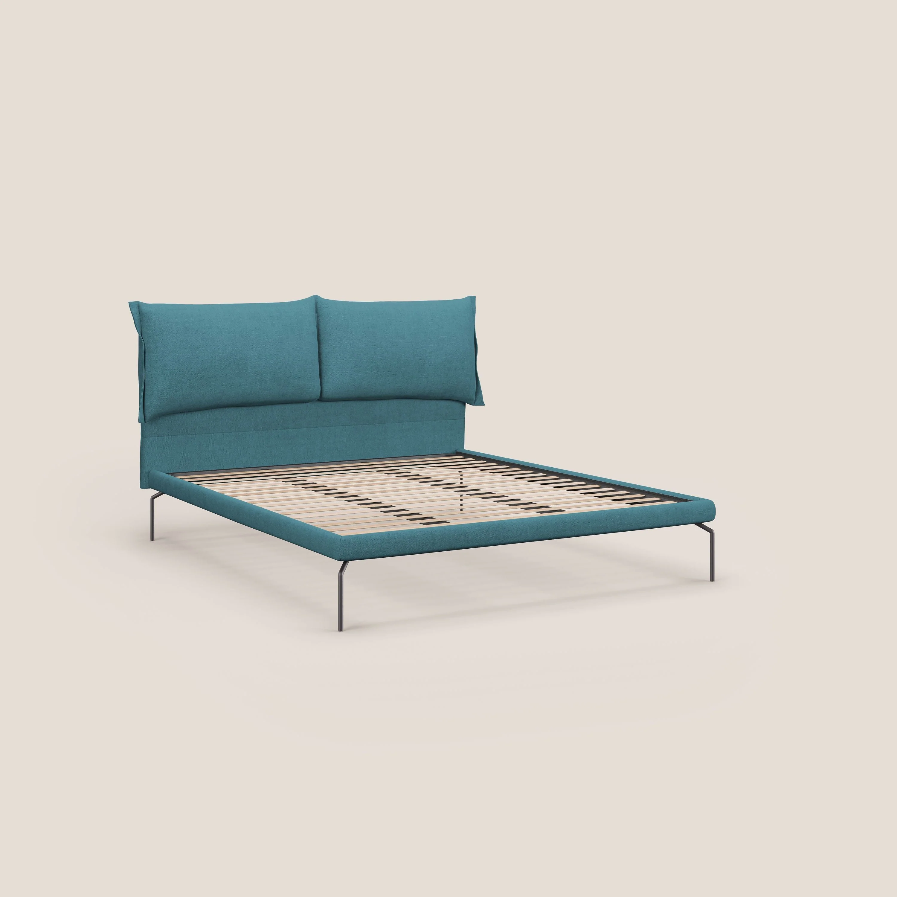 Bice lit rembourré avec coussins et pieds noirs en métal en tissu imperméable T02 bleu clair - Image 7