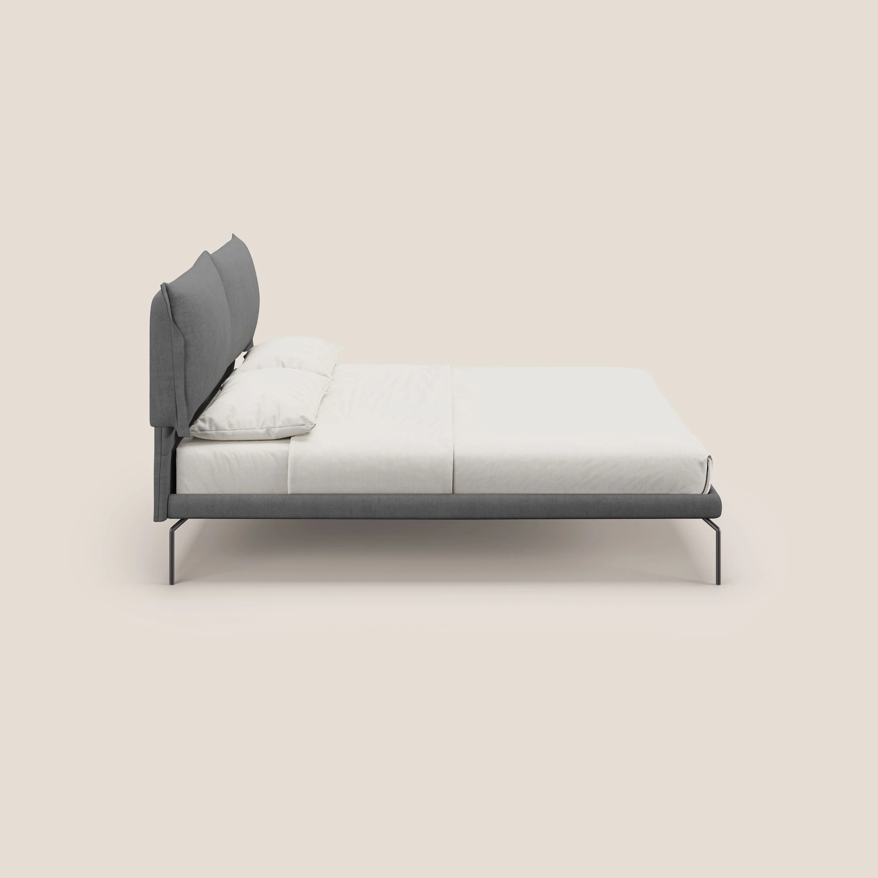 Bice lit rembourré avec coussins et pieds noirs en métal en tissu imperméable T02 gris - Image 3