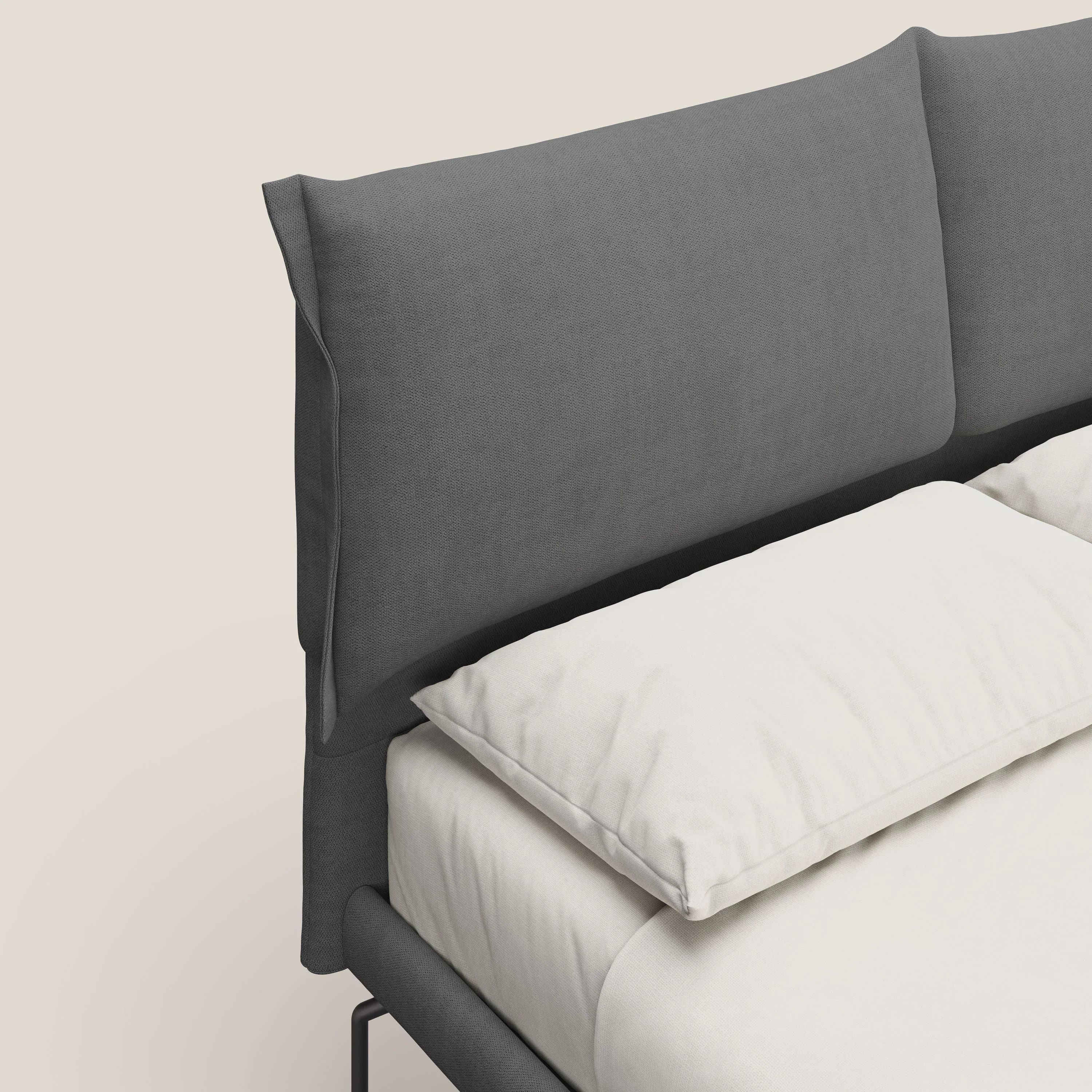 Bice lit rembourré avec coussins et pieds noirs en métal en tissu imperméable T02 gris - Image 5
