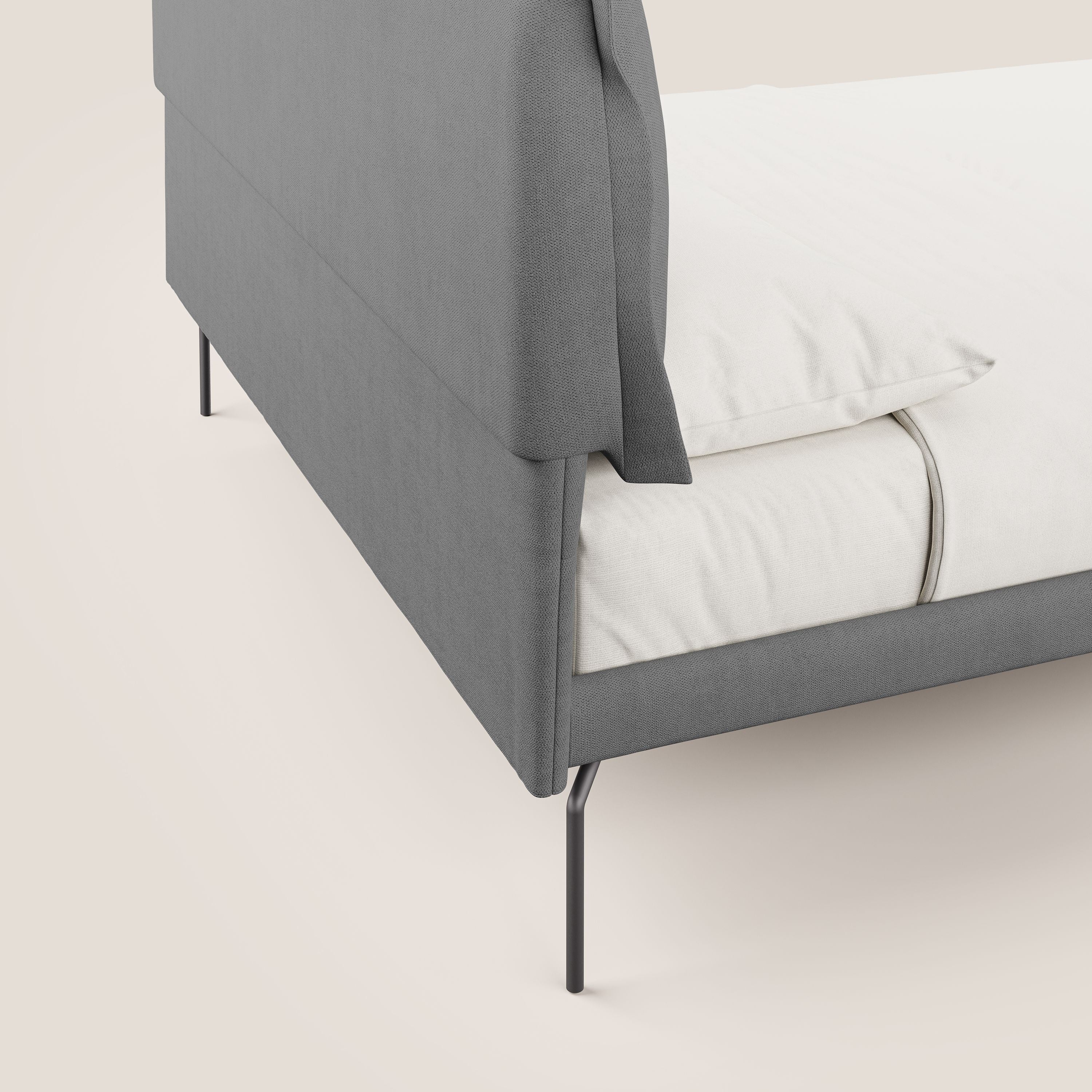Bice lit rembourré avec coussins et pieds noirs en métal en tissu imperméable T02 gris - Image 6