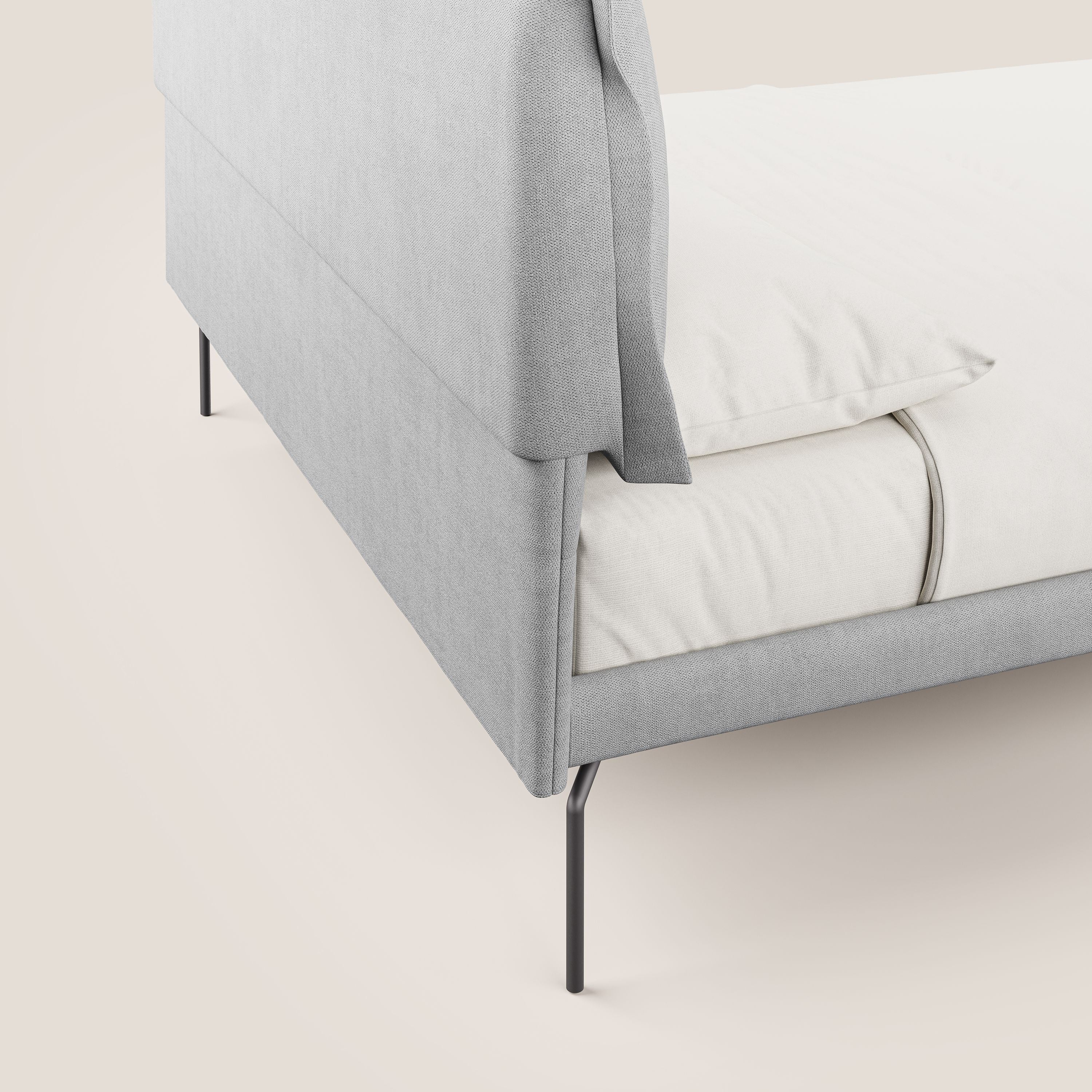 Bice lit rembourré avec coussins et pieds noirs en métal en tissu imperméable T02 gris clair - Image 6