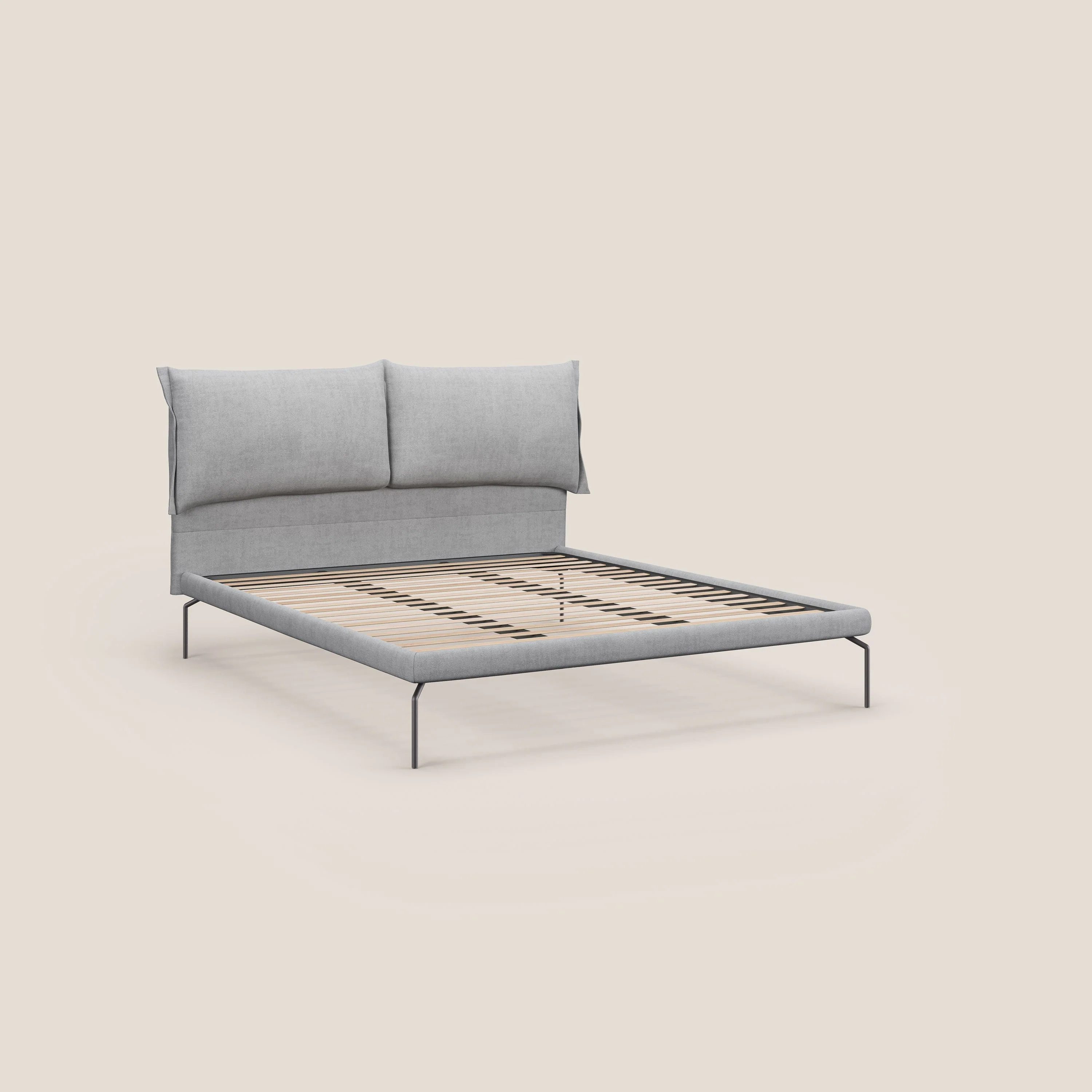 Bice lit rembourré avec coussins et pieds noirs en métal en tissu imperméable T02 gris clair - Image 7