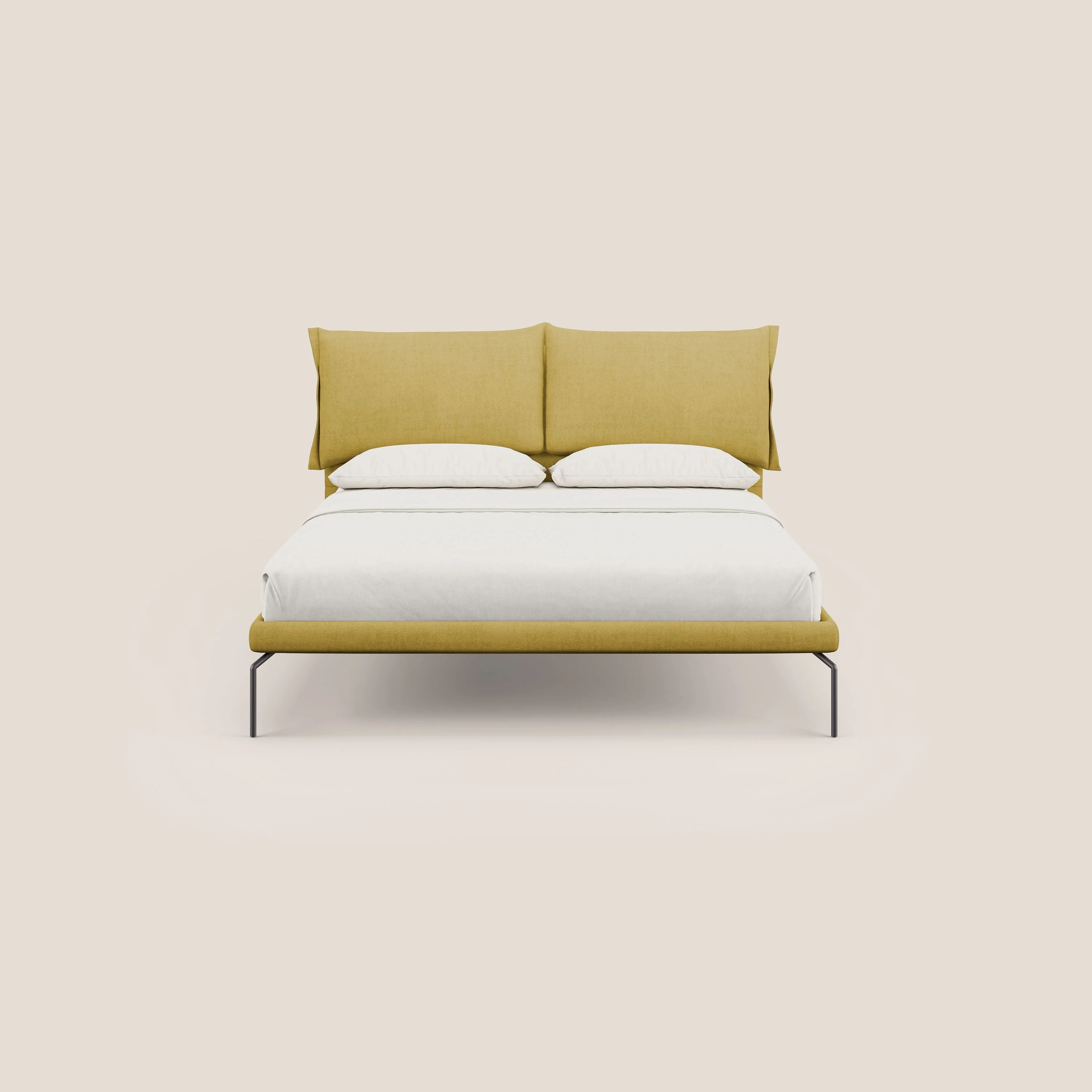 Bice lit rembourré avec coussins et pieds noirs en métal en tissu imperméable T02 jaune - Image 2