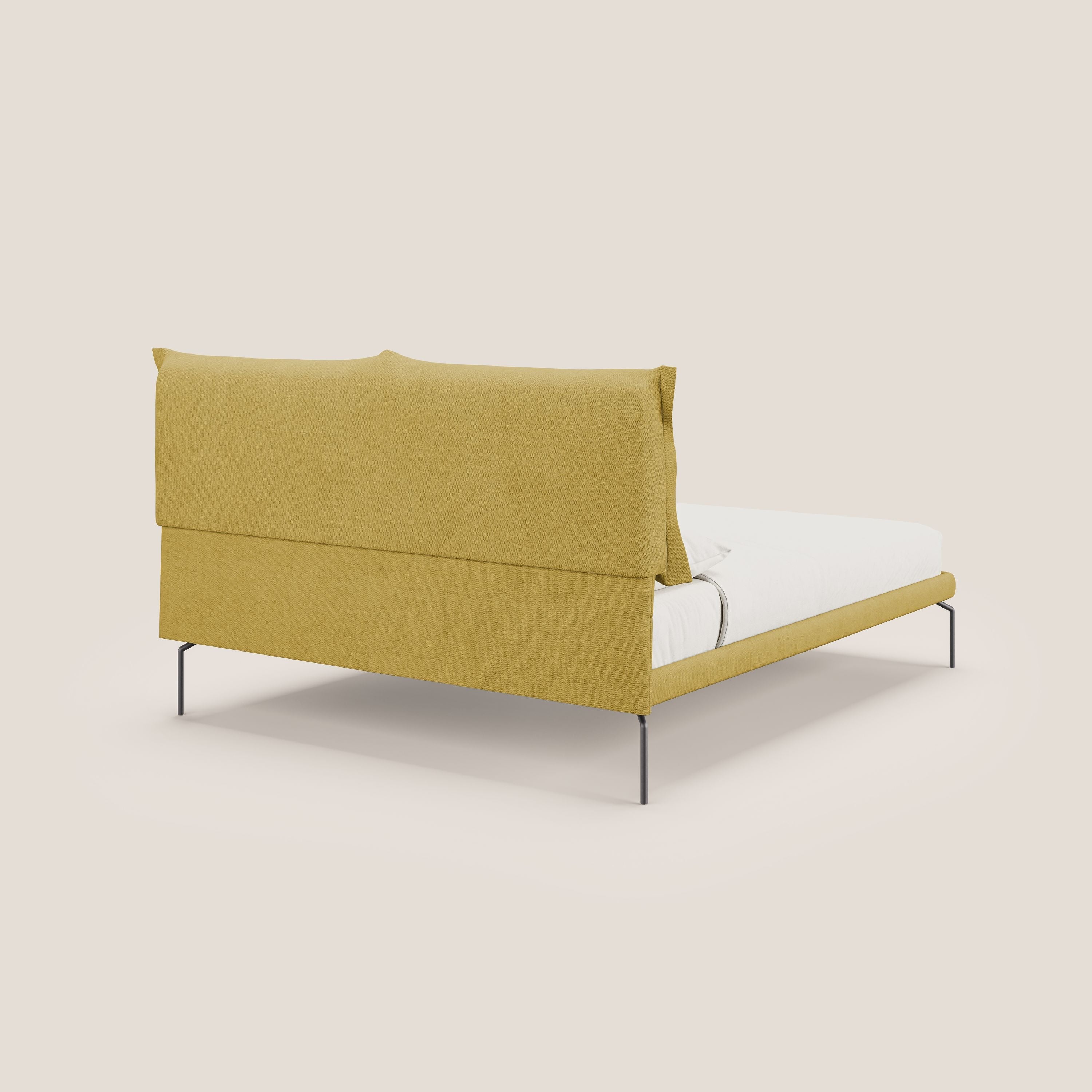 Bice lit rembourré avec coussins et pieds noirs en métal en tissu imperméable T02 jaune - Image 4