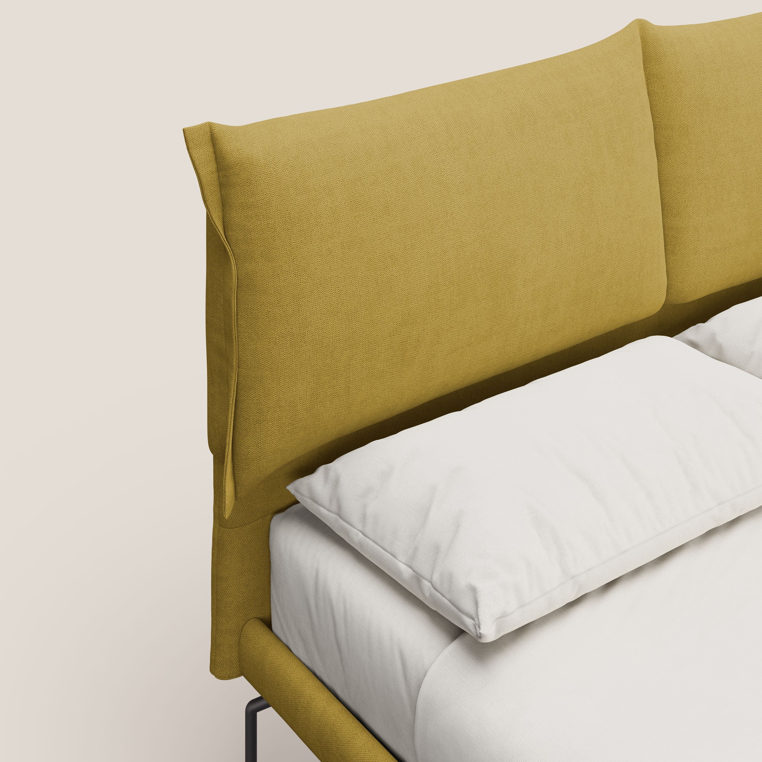 Bice lit rembourré avec coussins et pieds noirs en métal en tissu imperméable T02 jaune - Image 5
