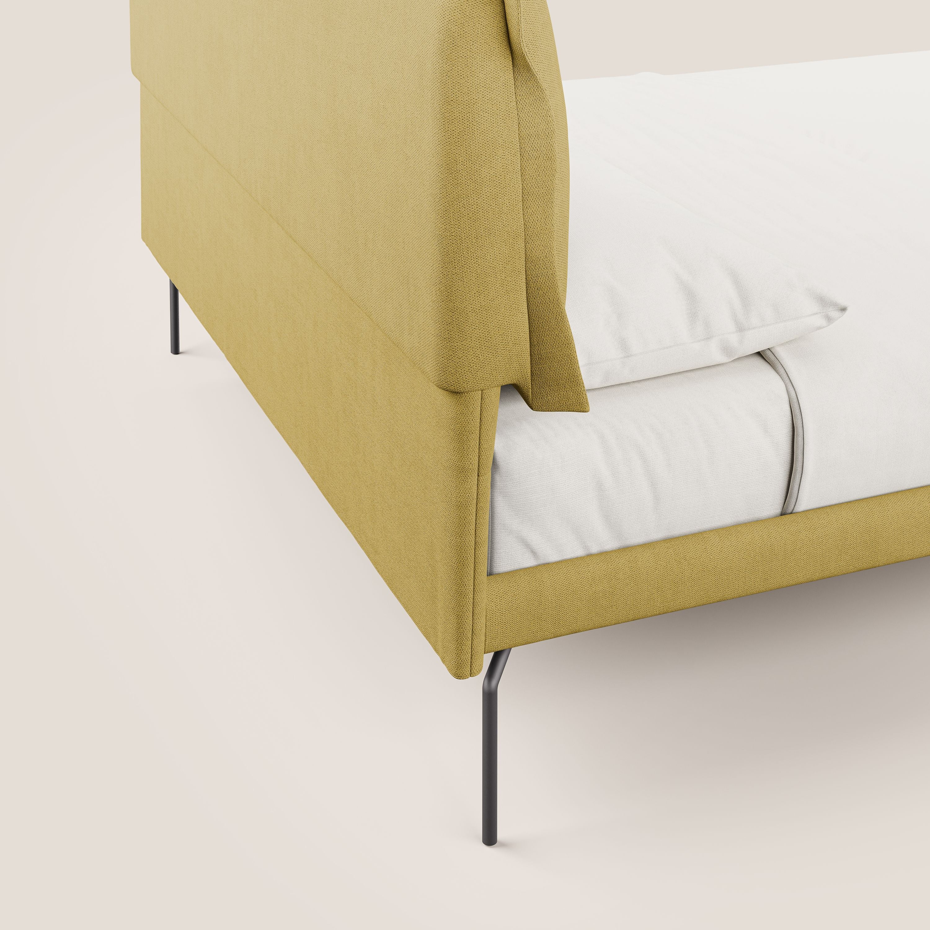 Bice lit rembourré avec coussins et pieds noirs en métal en tissu imperméable T02 jaune - Image 6