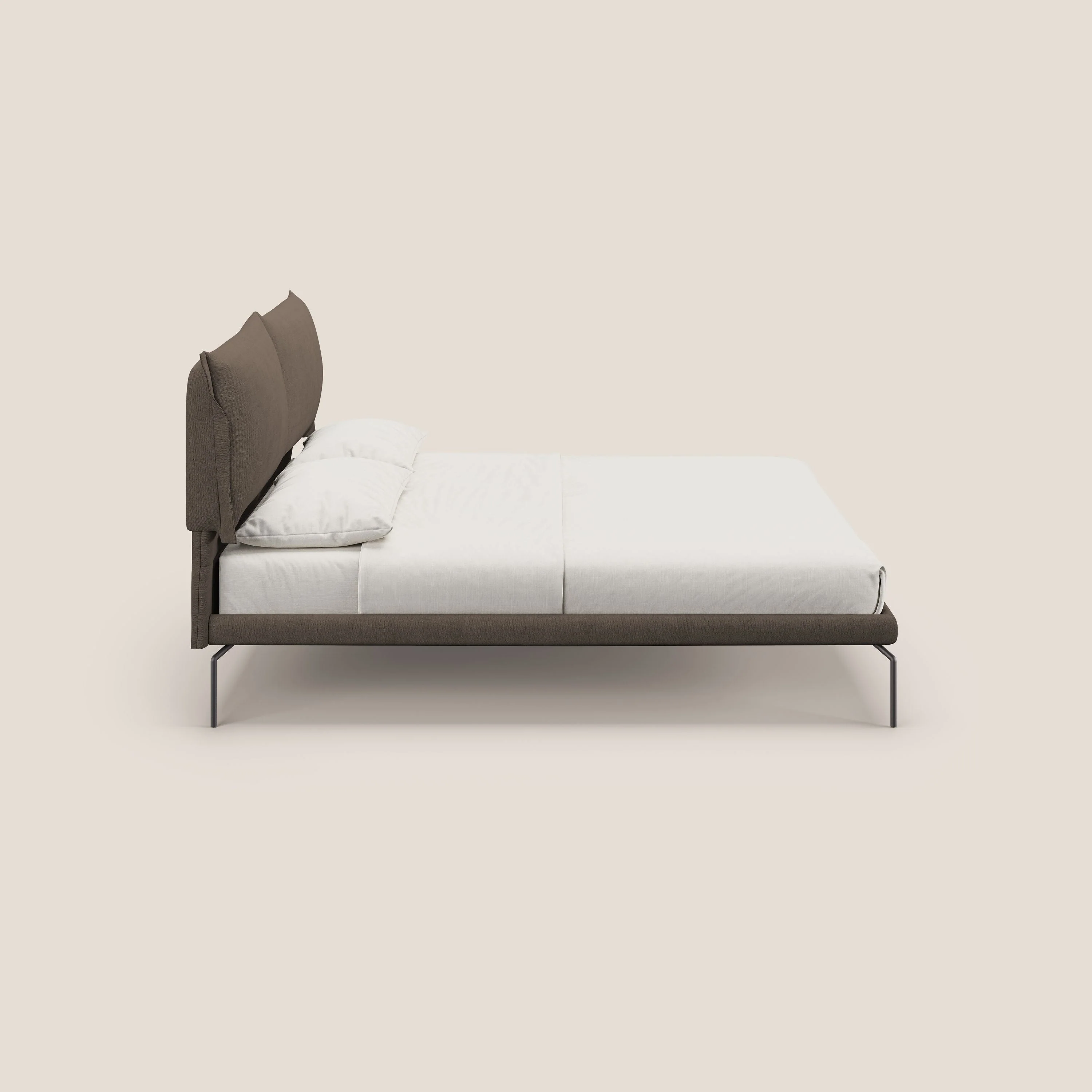Bice lit rembourré avec coussins et pieds noirs en métal en tissu imperméable T02 marron - Image 3