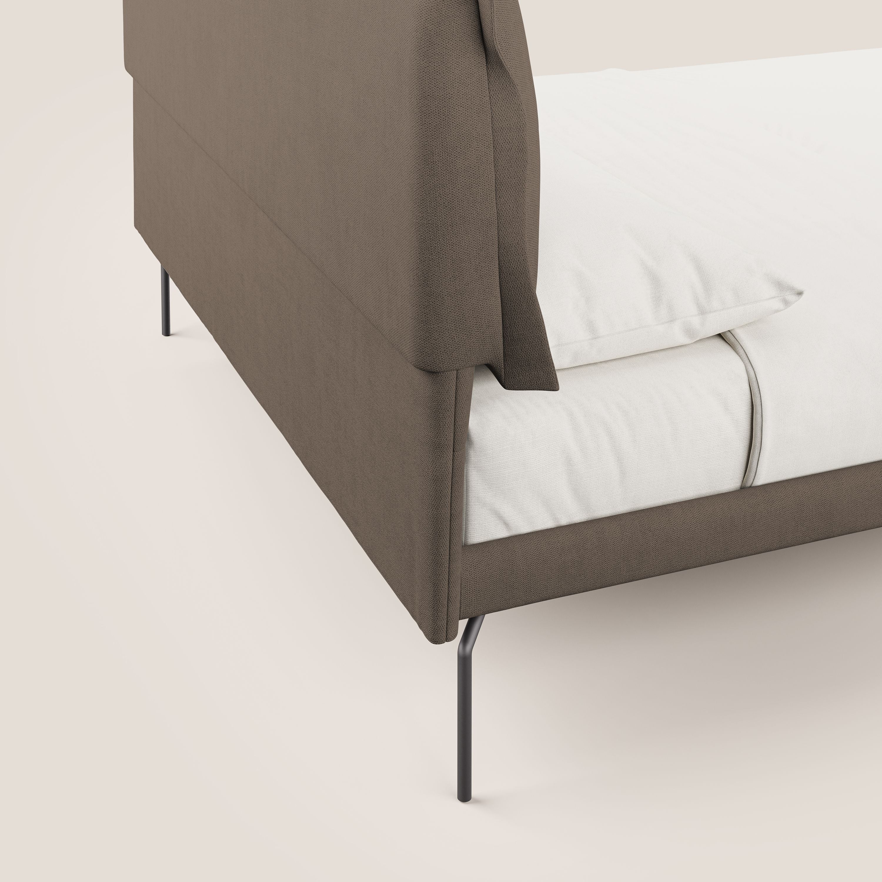 Bice lit rembourré avec coussins et pieds noirs en métal en tissu imperméable T02 marron - Image 6