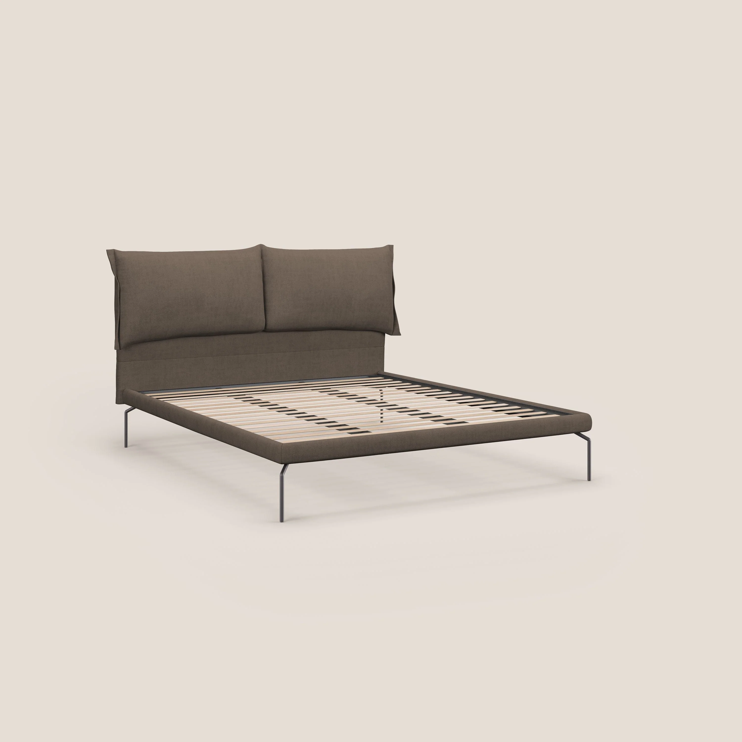 Bice lit rembourré avec coussins et pieds noirs en métal en tissu imperméable T02 marron - Image 7