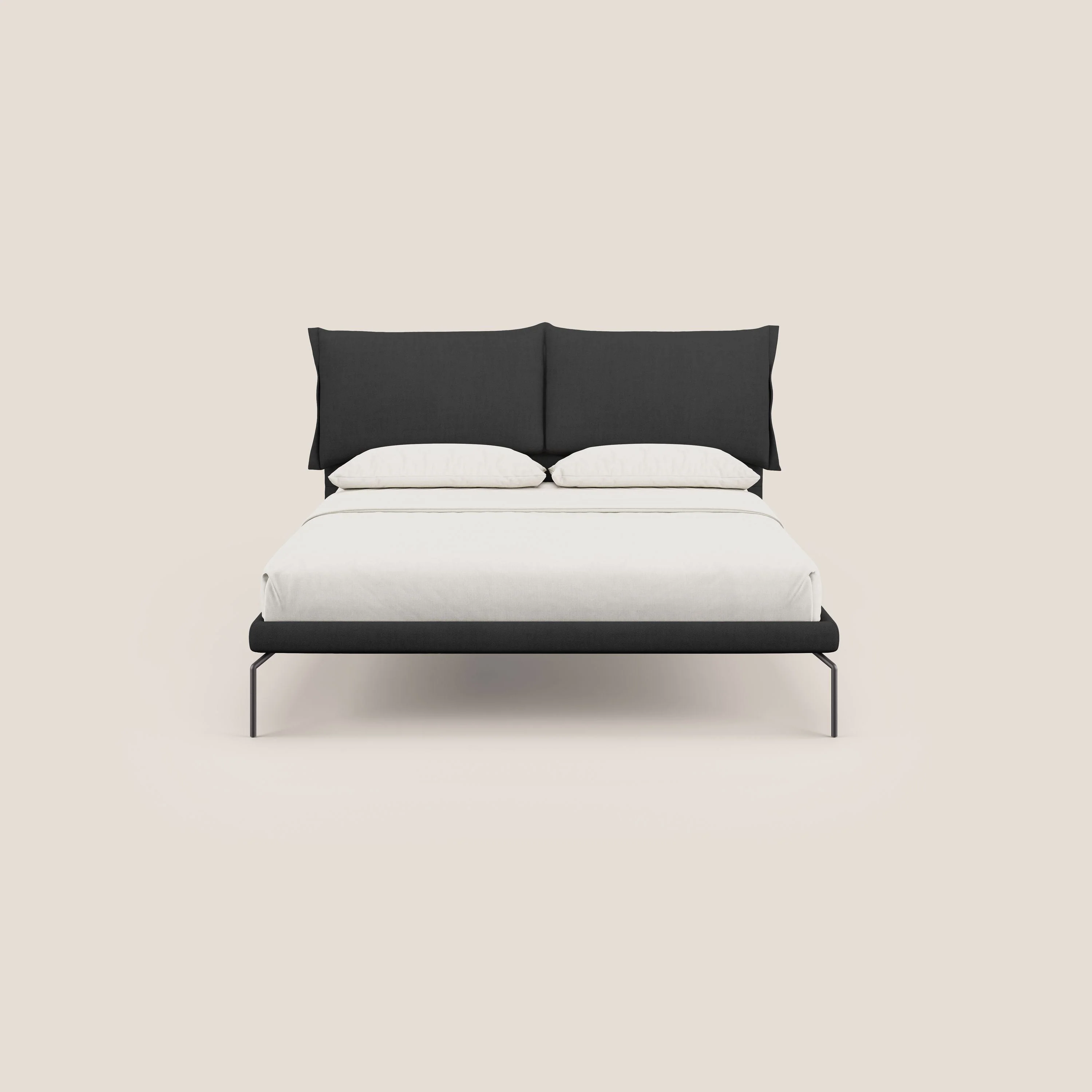 Bice lit rembourré avec coussins et pieds noirs en métal en tissu imperméable T02 noir - Image 2