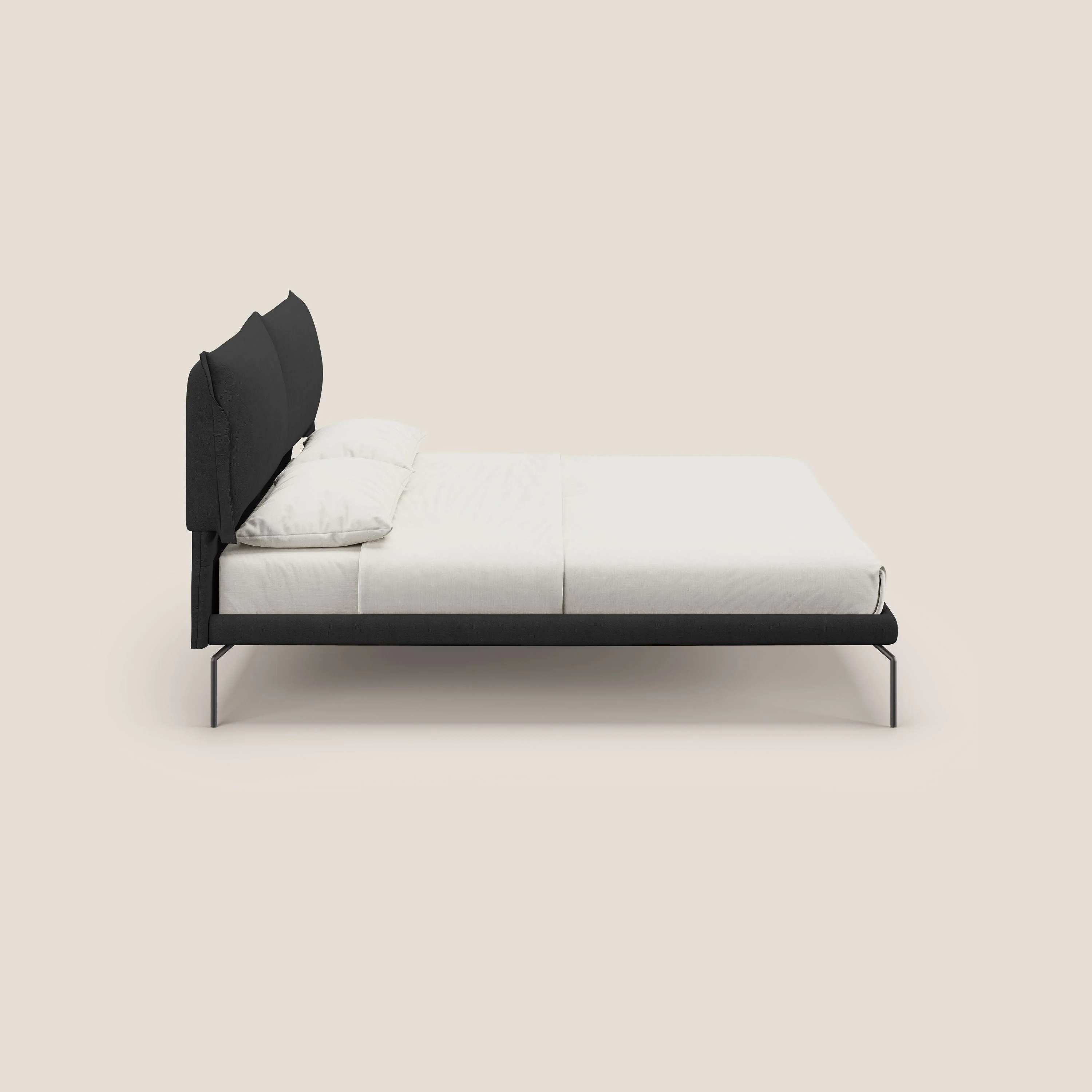 Bice lit rembourré avec coussins et pieds noirs en métal en tissu imperméable T02 noir - Image 3