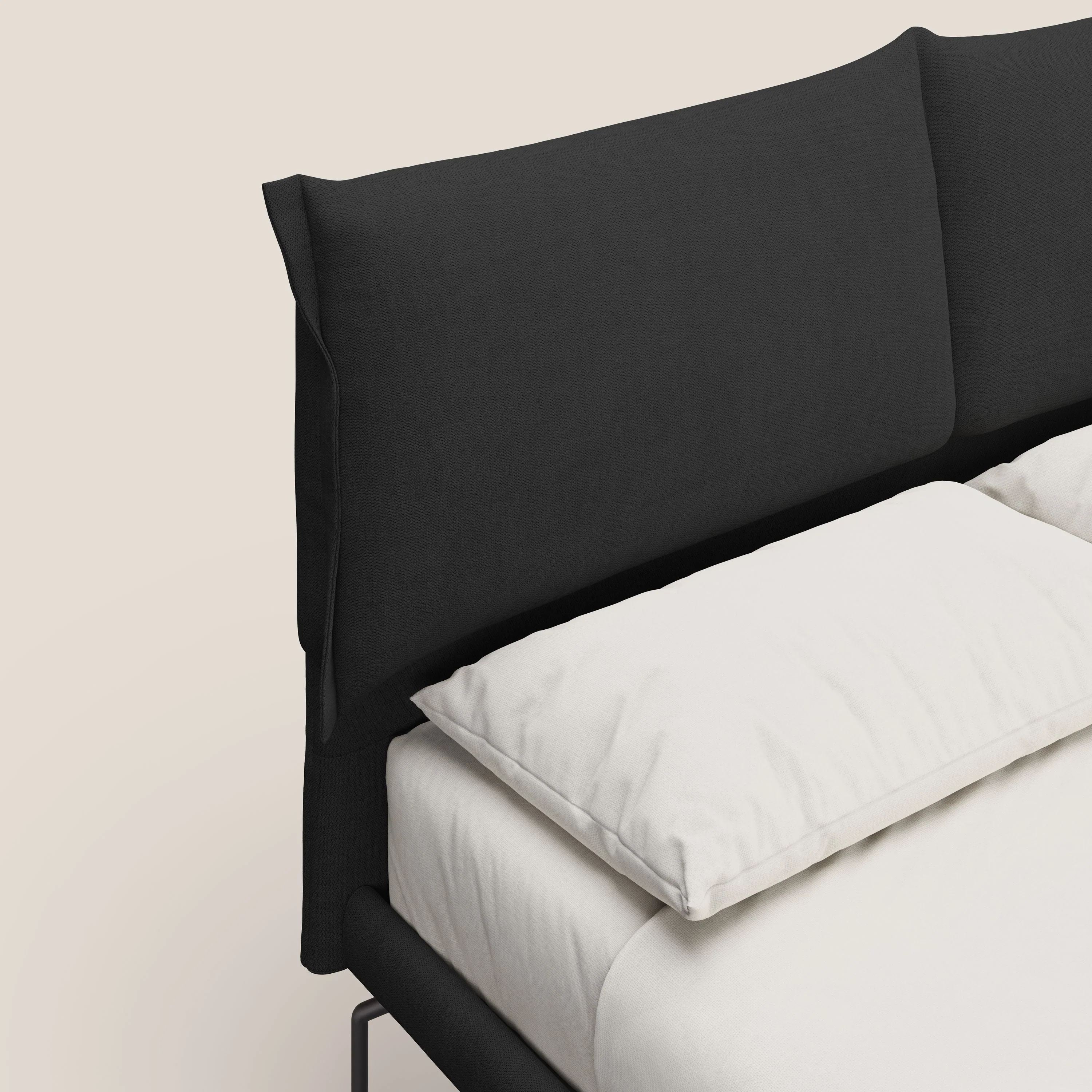 Bice lit rembourré avec coussins et pieds noirs en métal en tissu imperméable T02 noir - Image 5