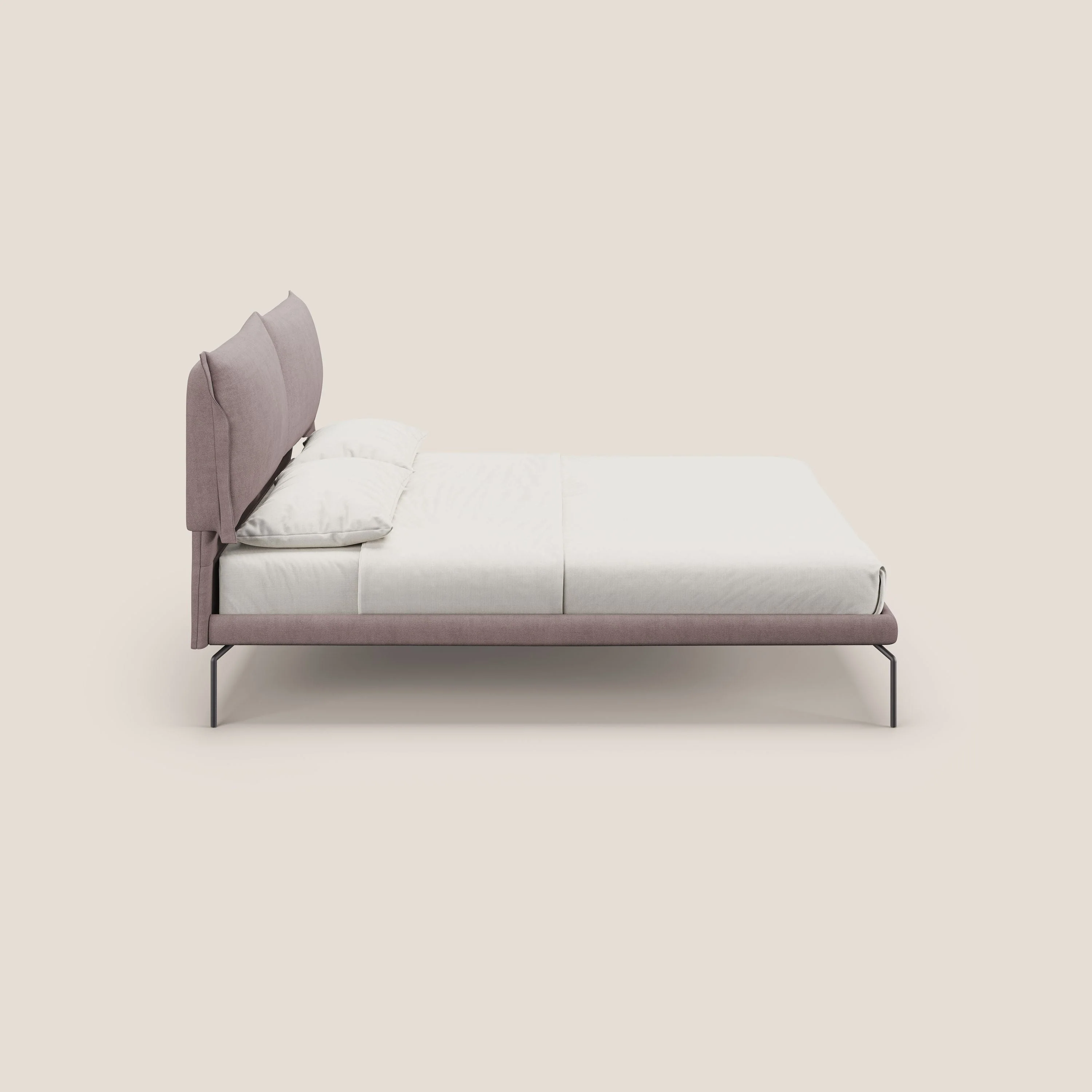 Bice lit rembourré avec coussins et pieds noirs en métal en tissu imperméable T02 rose - Image 3