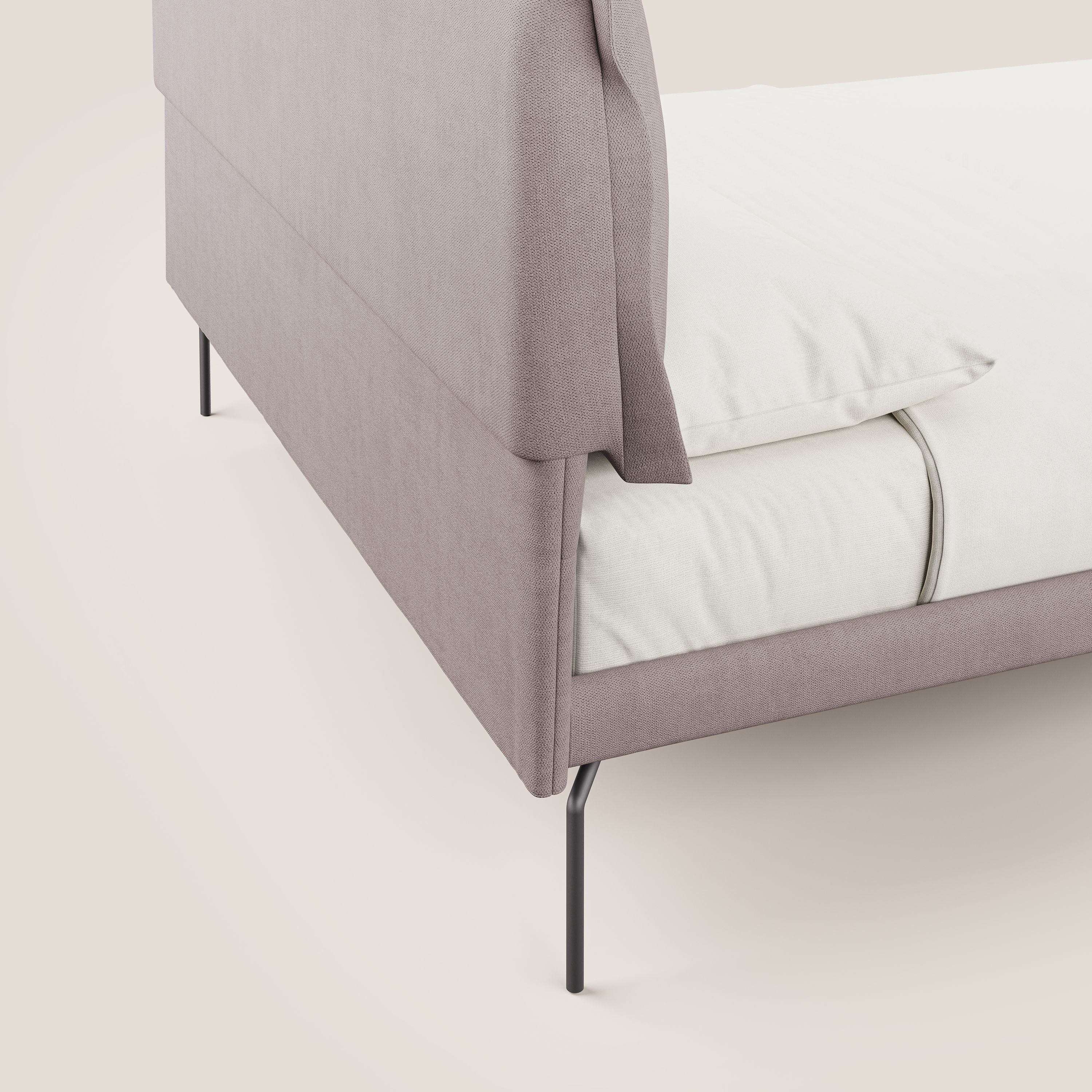 Bice lit rembourré avec coussins et pieds noirs en métal en tissu imperméable T02 rose - Image 6