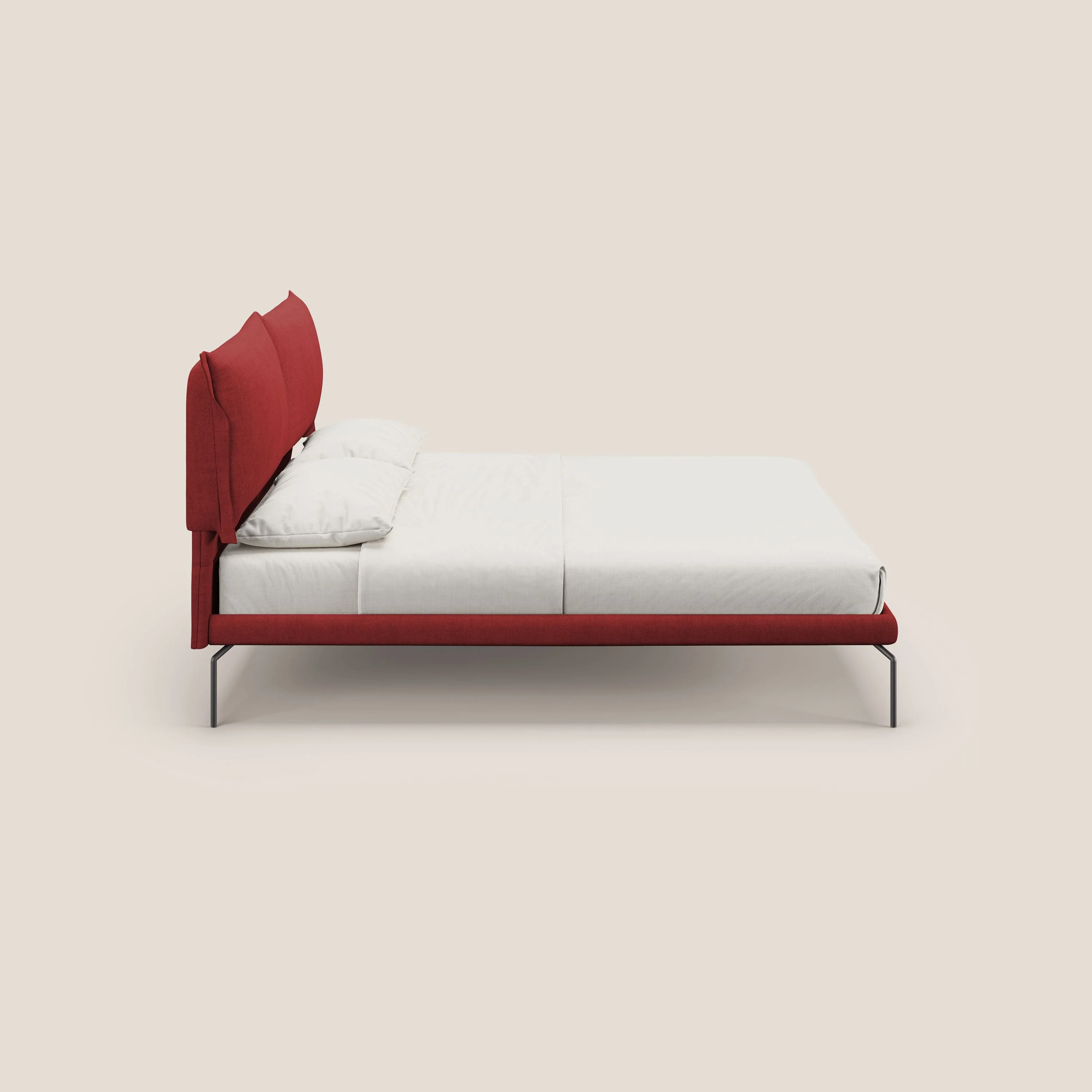 Bice lit rembourré avec coussins et pieds noirs en métal en tissu imperméable T02 rouge - Image 3