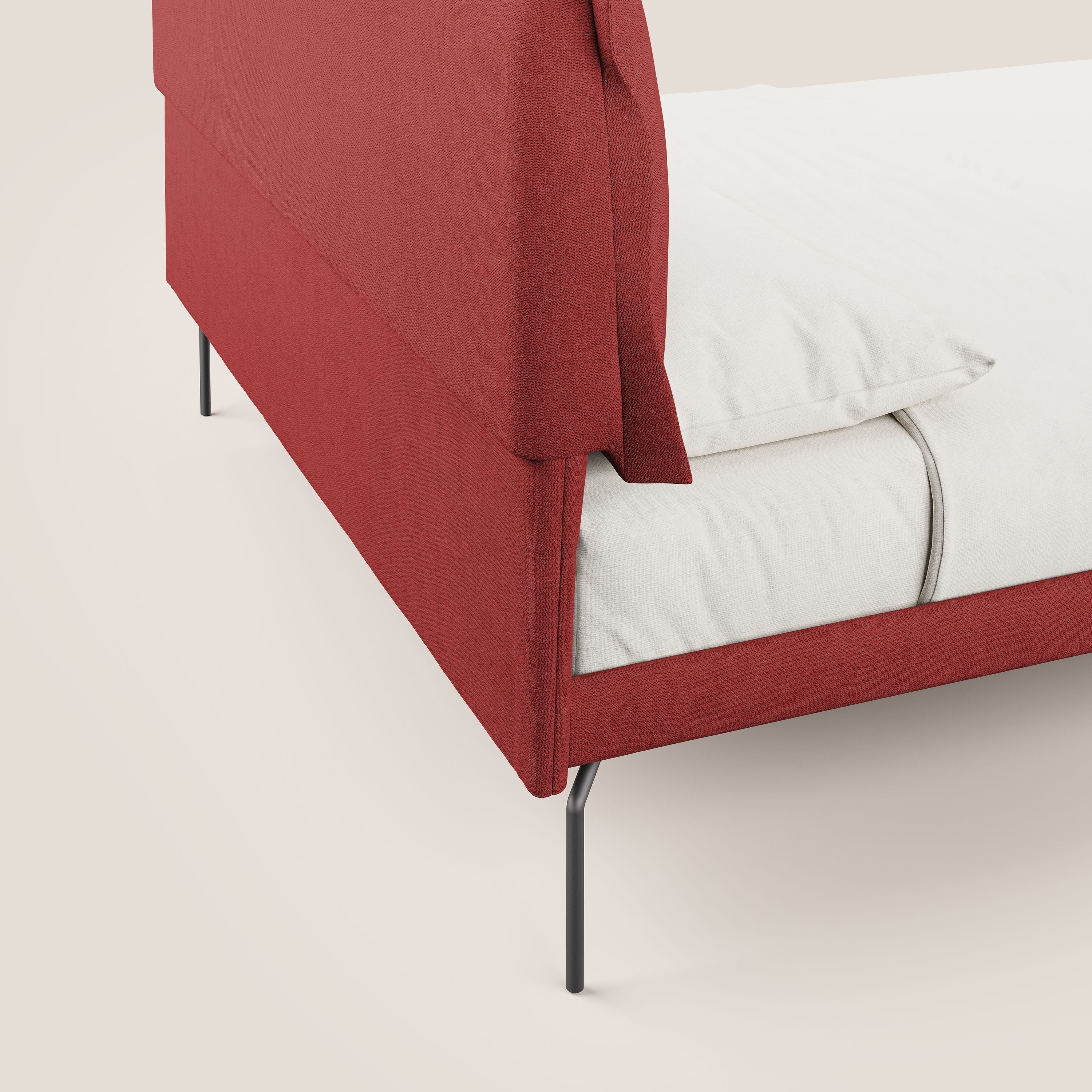 Bice lit rembourré avec coussins et pieds noirs en métal en tissu imperméable T02 rouge - Image 6