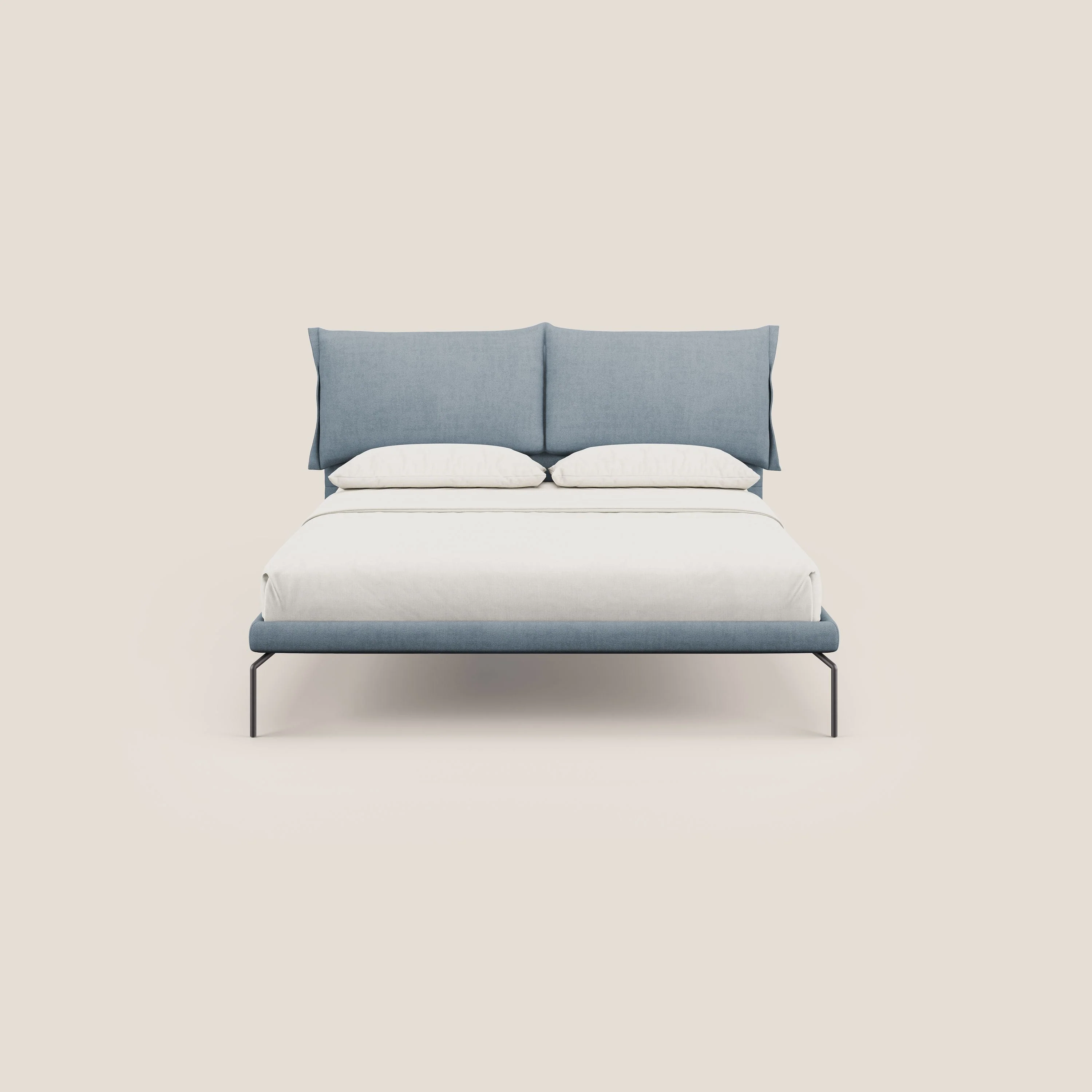 Bice lit rembourré avec coussins et pieds noirs en métal en tissu imperméable T02 sucre glace - Image 2