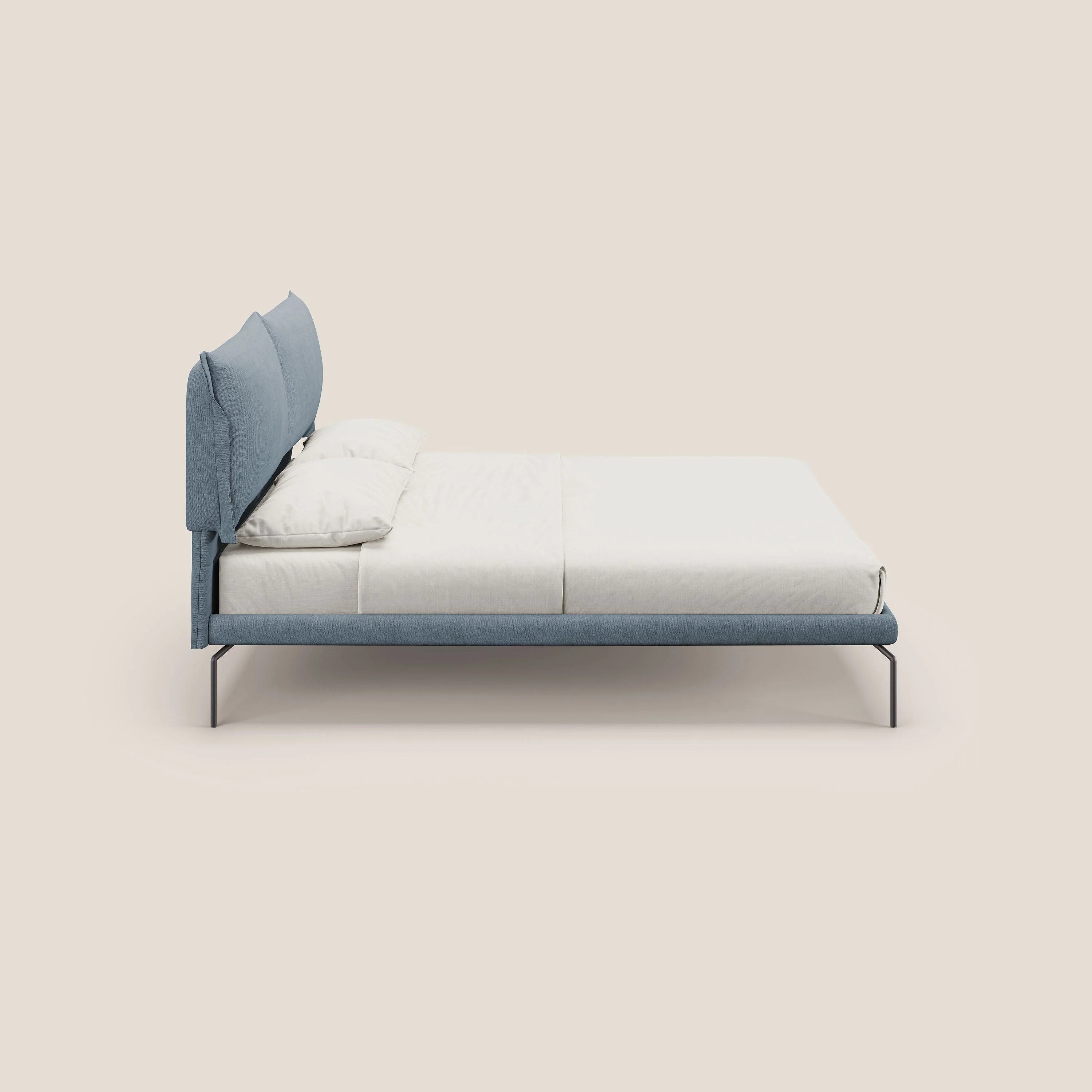 Bice lit rembourré avec coussins et pieds noirs en métal en tissu imperméable T02 sucre glace - Image 3