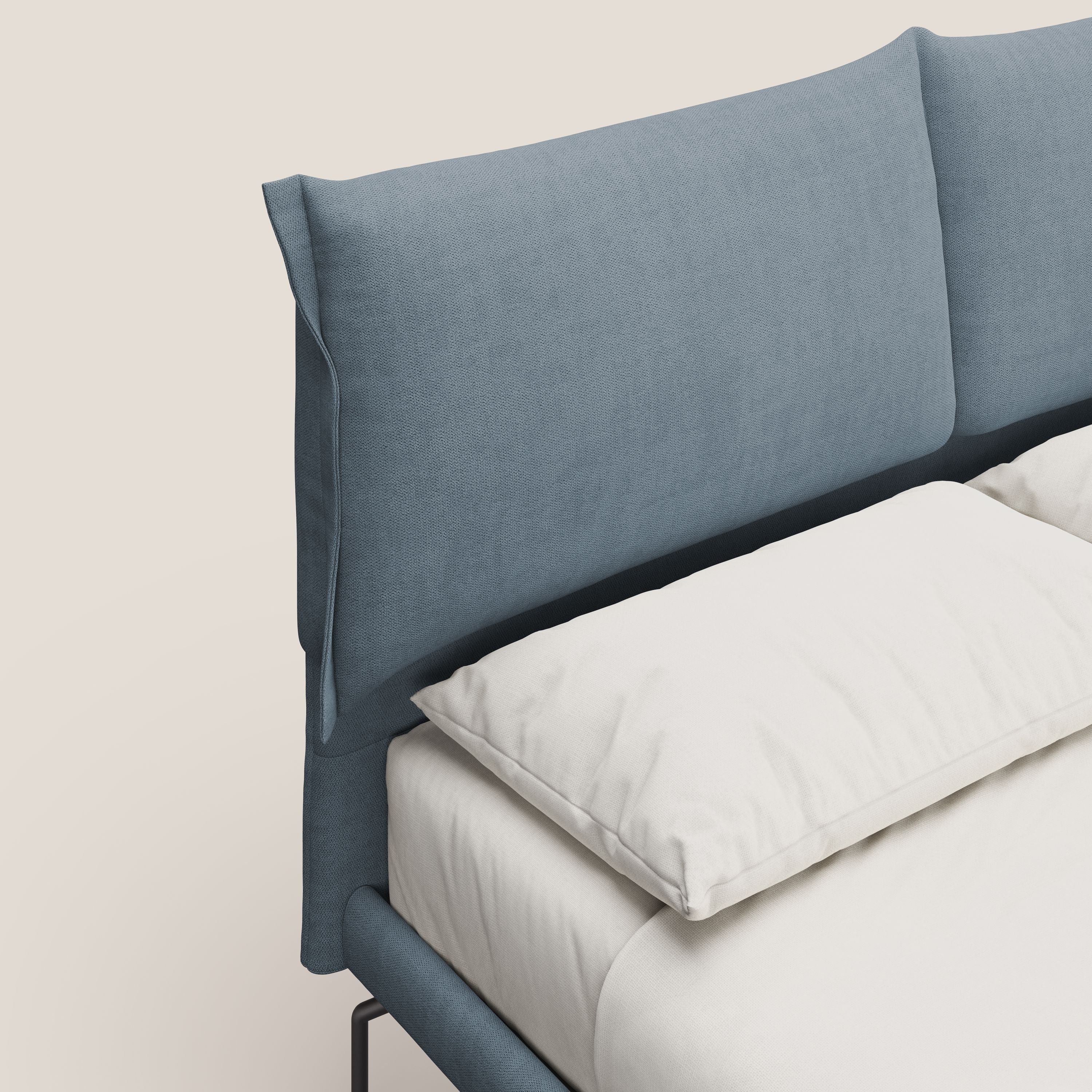 Bice lit rembourré avec coussins et pieds noirs en métal en tissu imperméable T02 sucre glace - Image 5