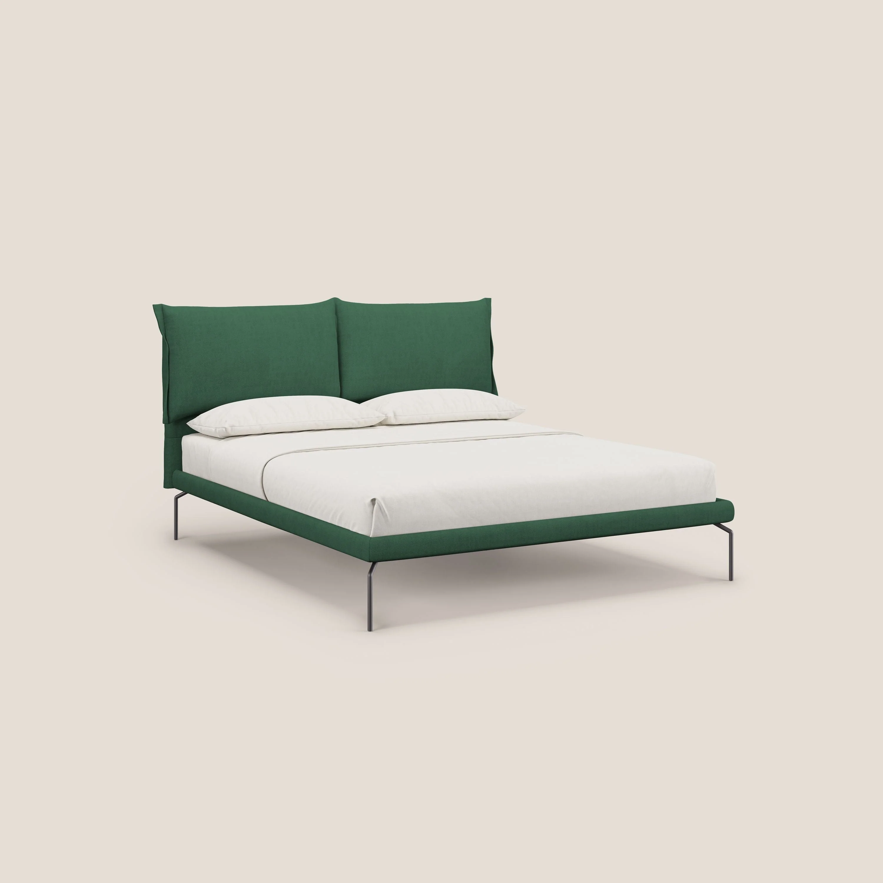 Bice lit rembourré avec coussins et pieds noirs en métal en tissu imperméable T02 vert