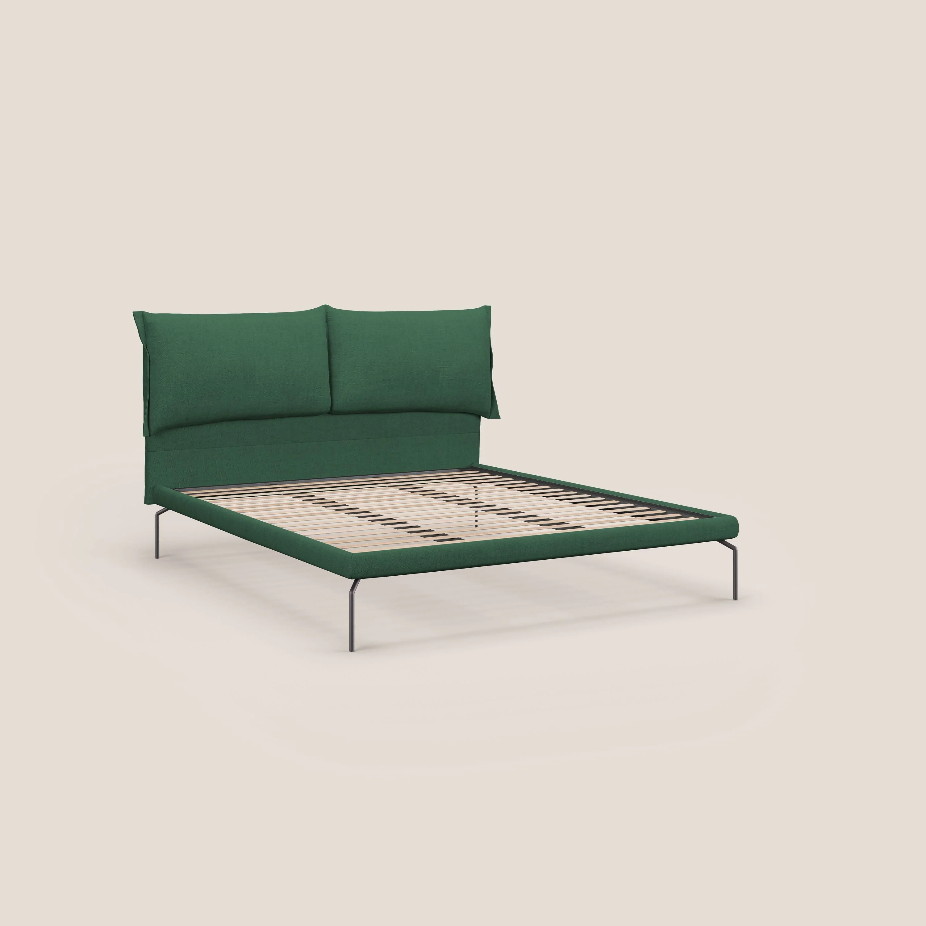 Bice lit rembourré avec coussins et pieds noirs en métal en tissu imperméable T02 vert - Image 8