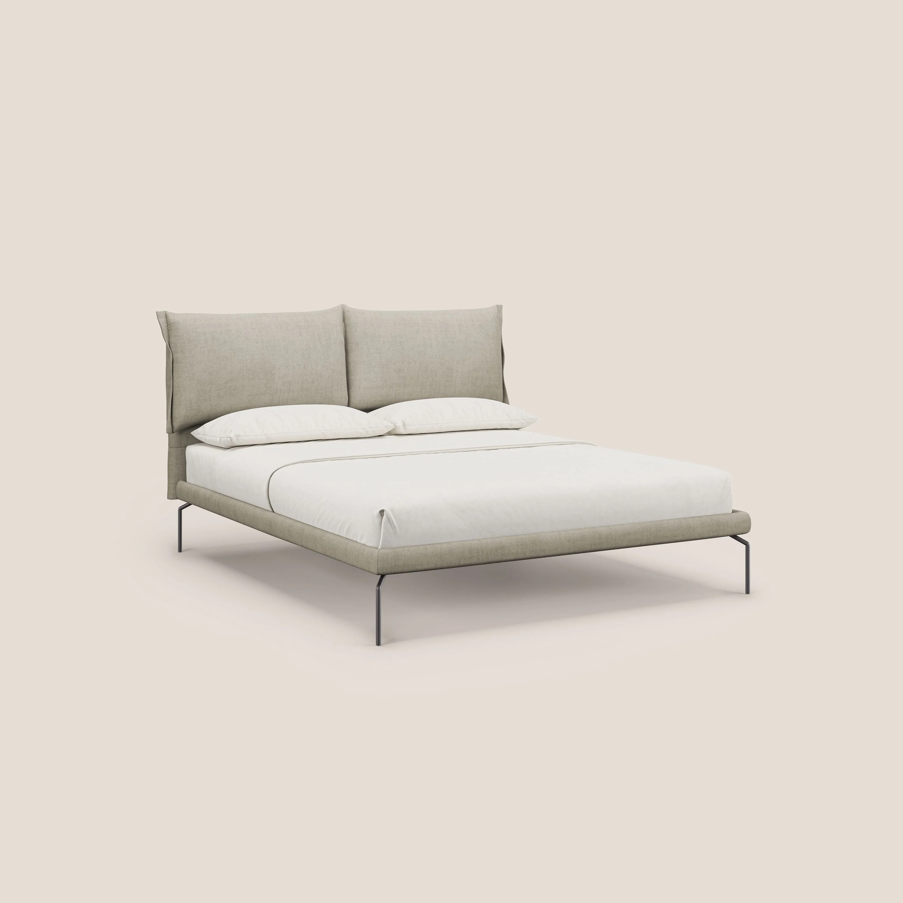 Bice lit rembourré pour matelas 180x200 cm avec coussins et pieds noirs en métal en tissu imperméable T02 crÚme