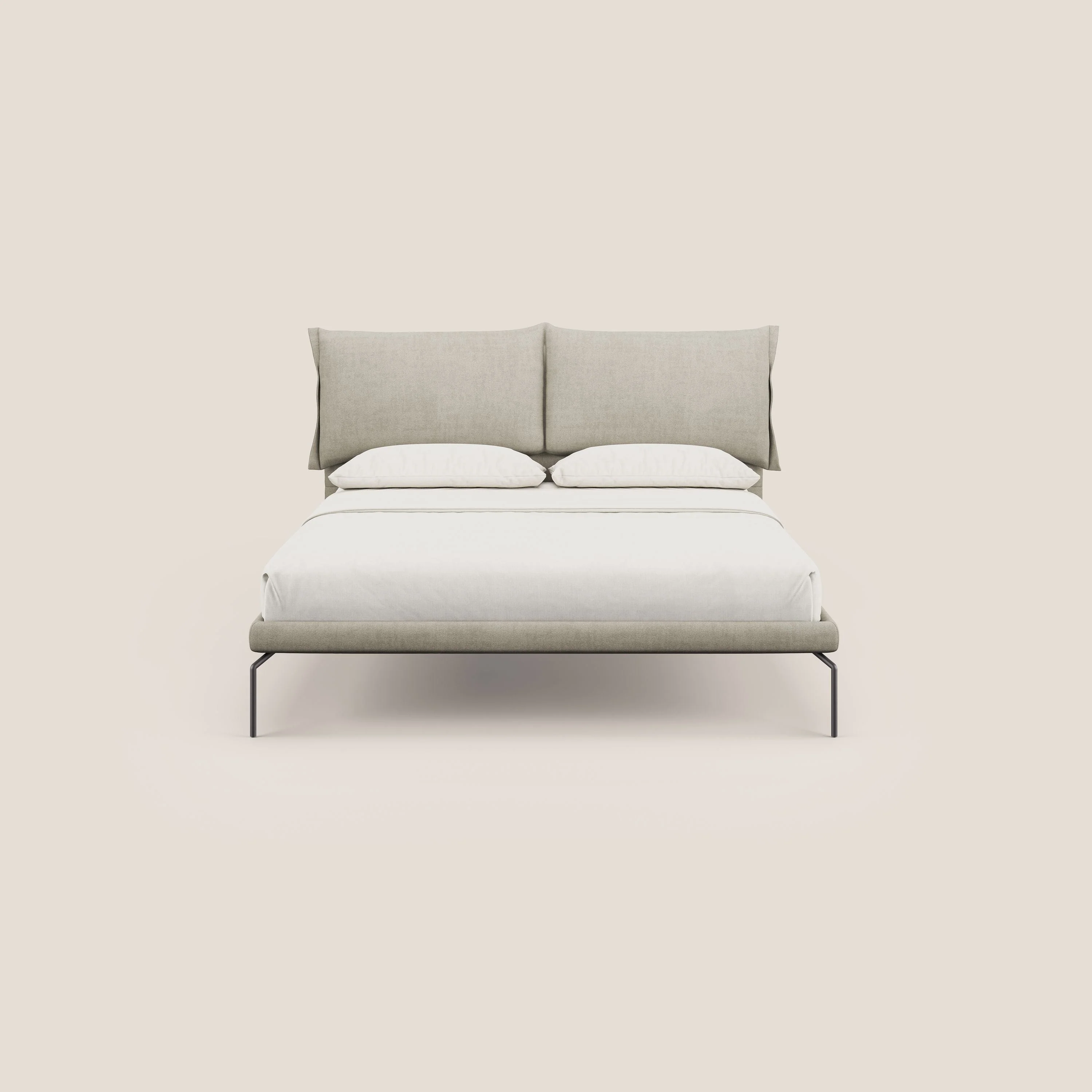 Bice lit rembourré pour matelas 180x200 cm avec coussins et pieds noirs en métal en tissu imperméable T02 crÚme - Image 2
