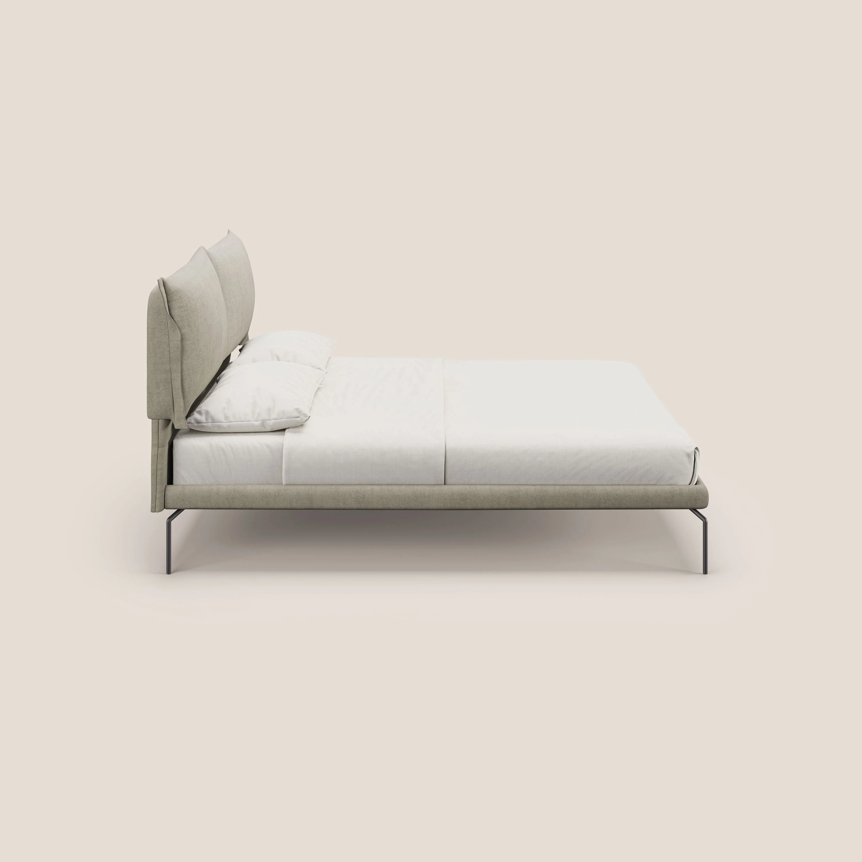 Bice lit rembourré pour matelas 180x200 cm avec coussins et pieds noirs en métal en tissu imperméable T02 crÚme - Image 3