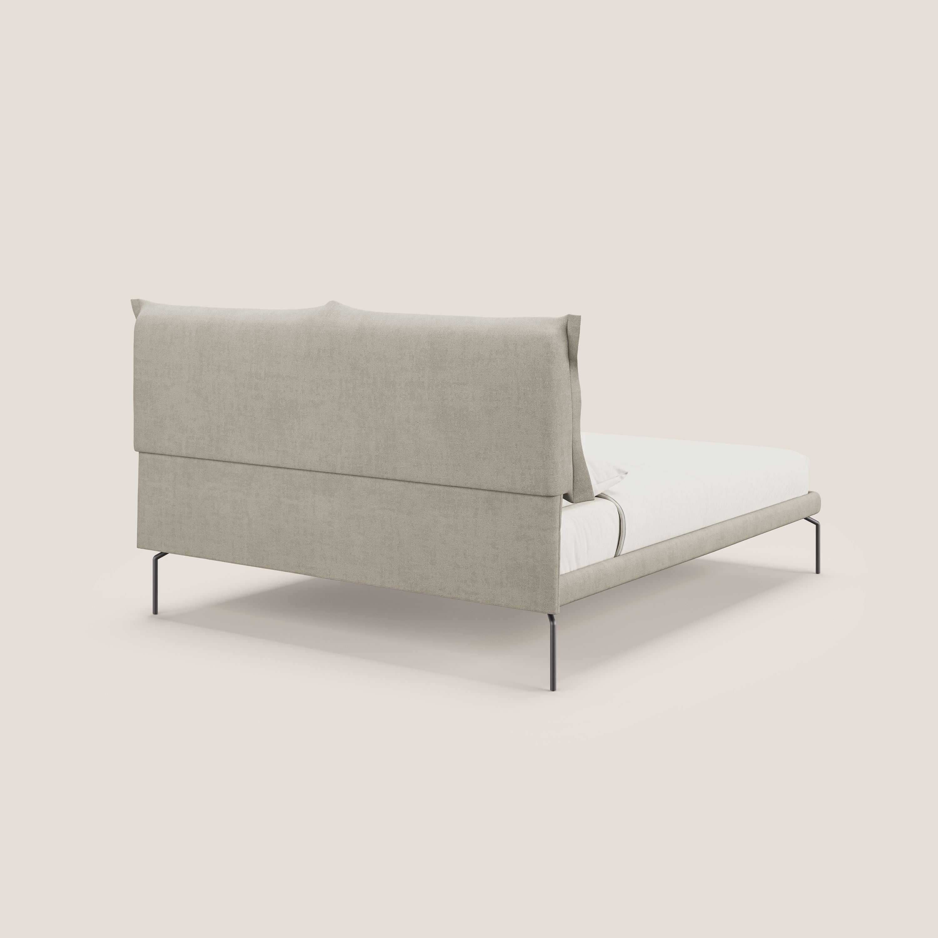 Bice lit rembourré pour matelas 180x200 cm avec coussins et pieds noirs en métal en tissu imperméable T02 crÚme - Image 4