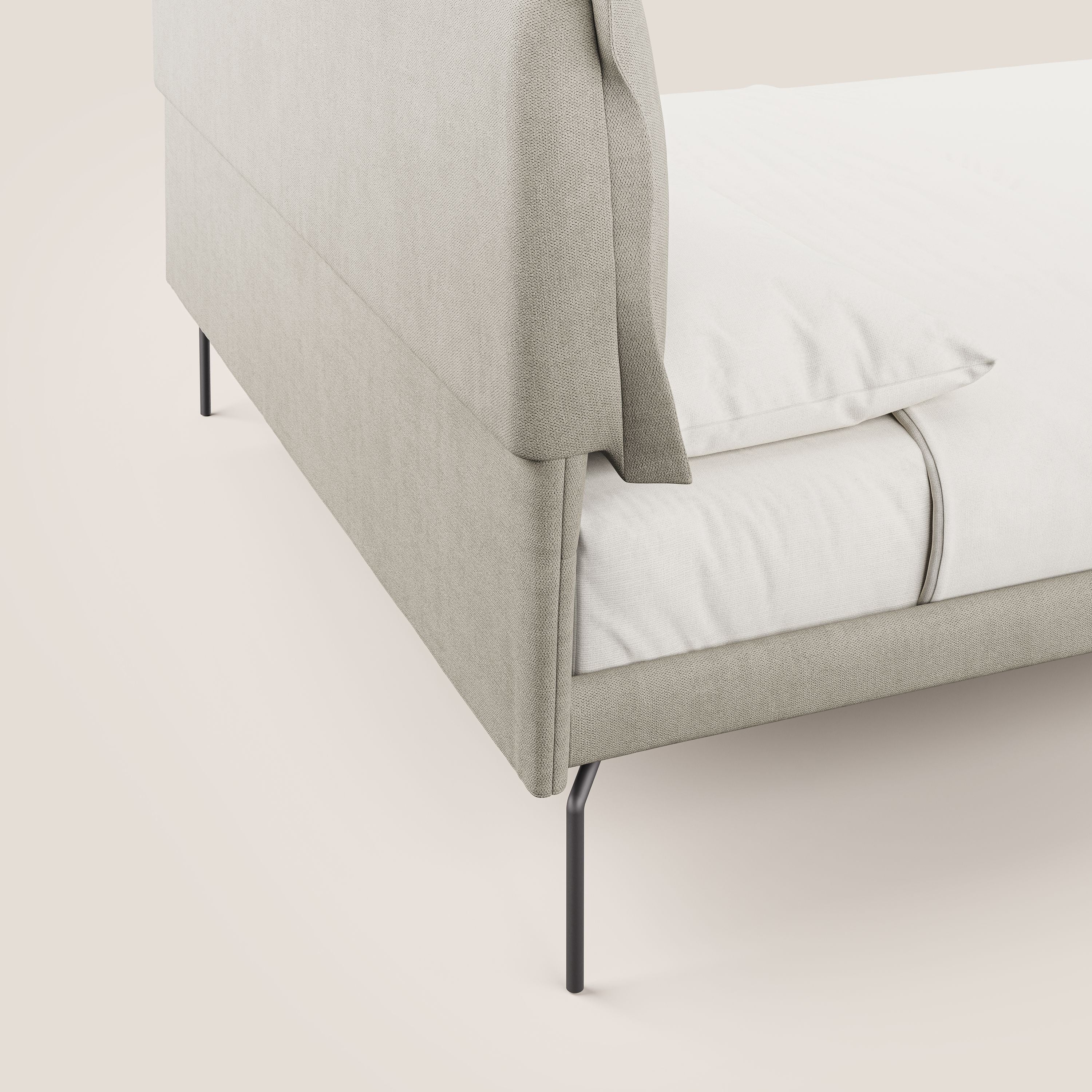 Bice lit rembourré pour matelas 180x200 cm avec coussins et pieds noirs en métal en tissu imperméable T02 crÚme - Image 6
