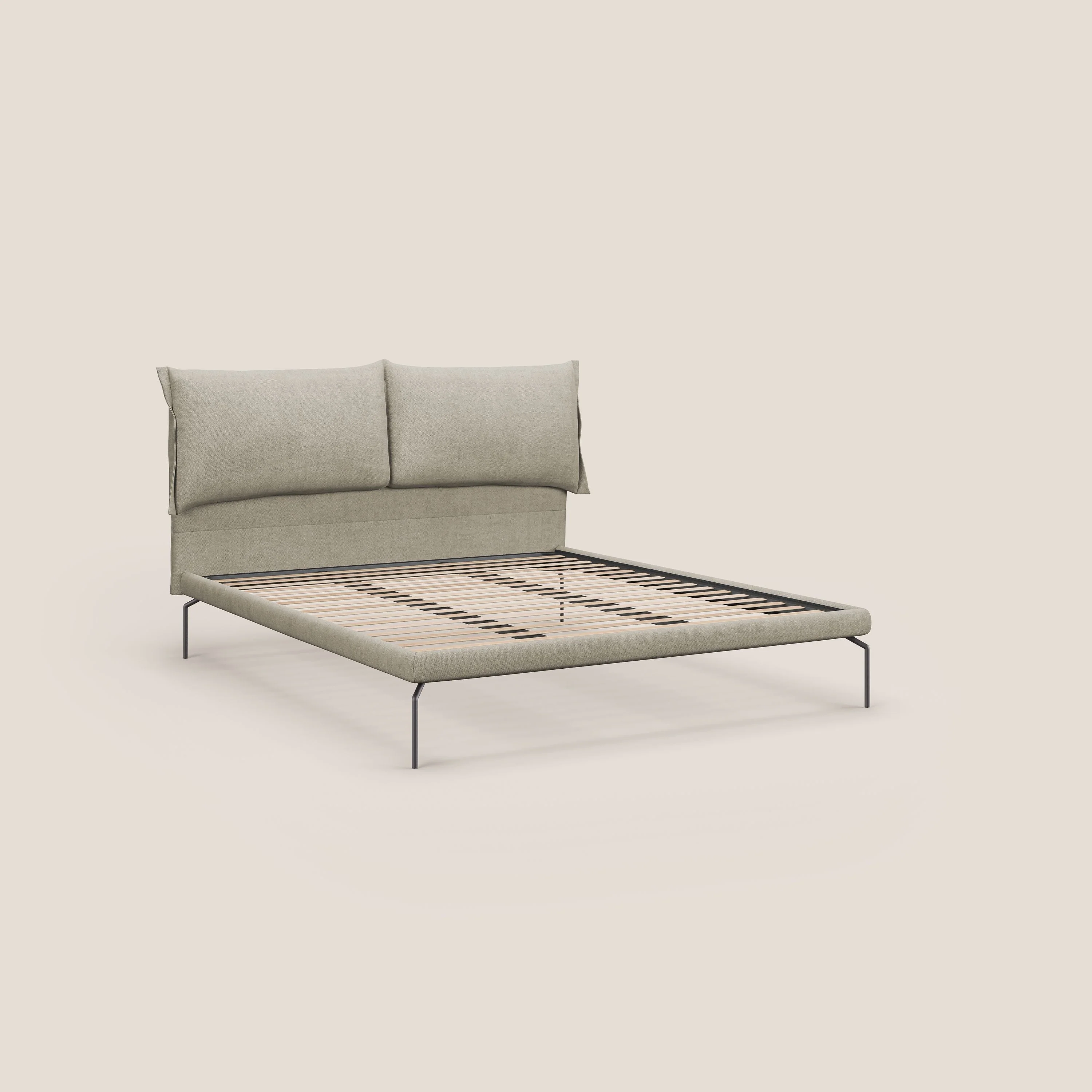 Bice lit rembourré pour matelas 180x200 cm avec coussins et pieds noirs en métal en tissu imperméable T02 crÚme - Image 7