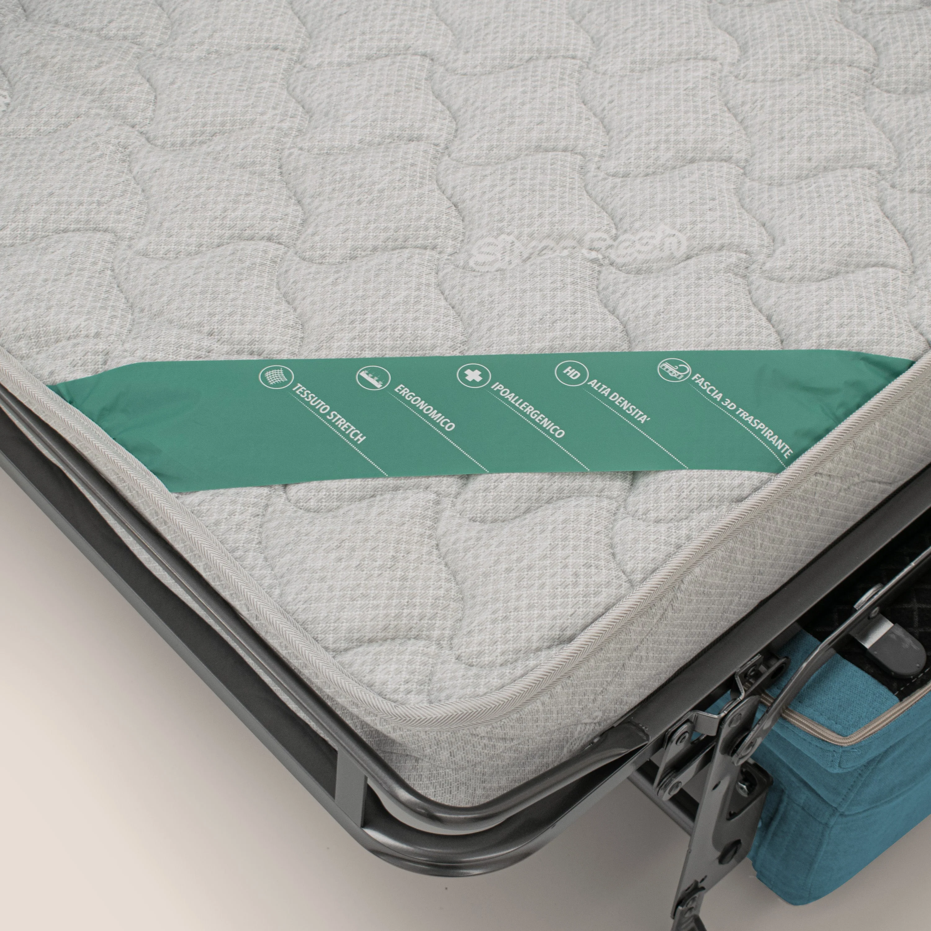 Bjorn Canapé convertible avec matelas H 18cm et têtières réglables en tissu imperméable T02 bleu ciel - Image 7
