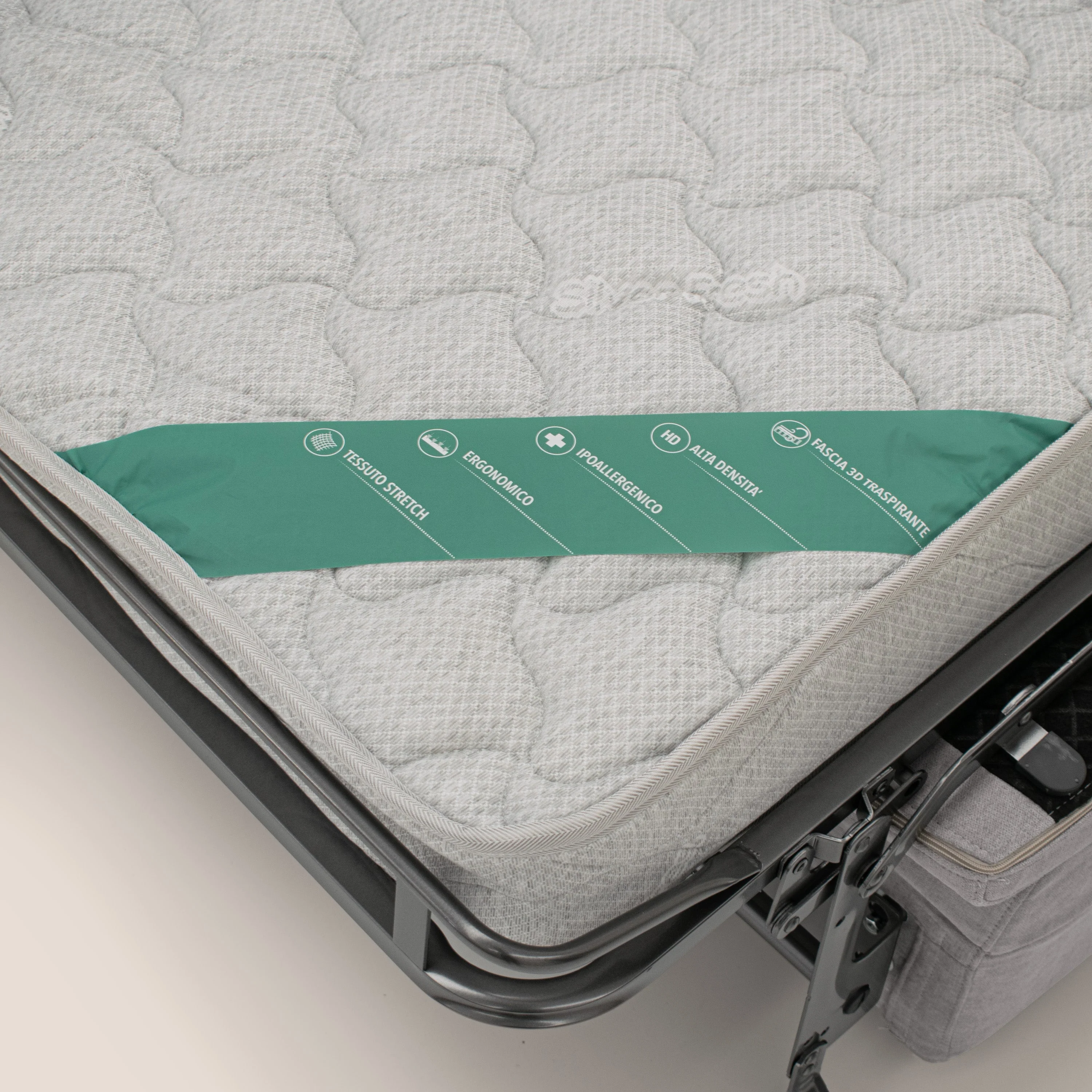 Bjorn Canapé convertible avec matelas H 18cm et têtières réglables en tissu imperméable T02 gris clair - Image 7